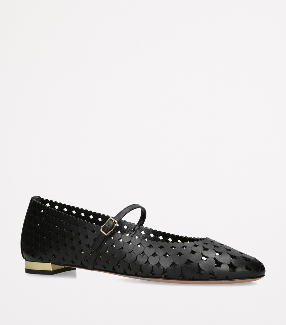 Aquazzura Leather Amourose Ballet Flats Black Image 3