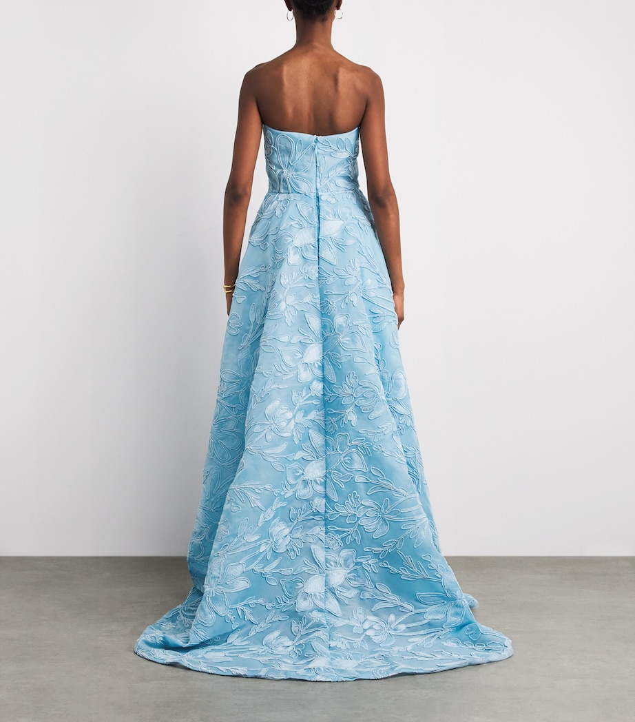 Monique Lhuillier Womens Floral Corded Column Gown Sky Image 4