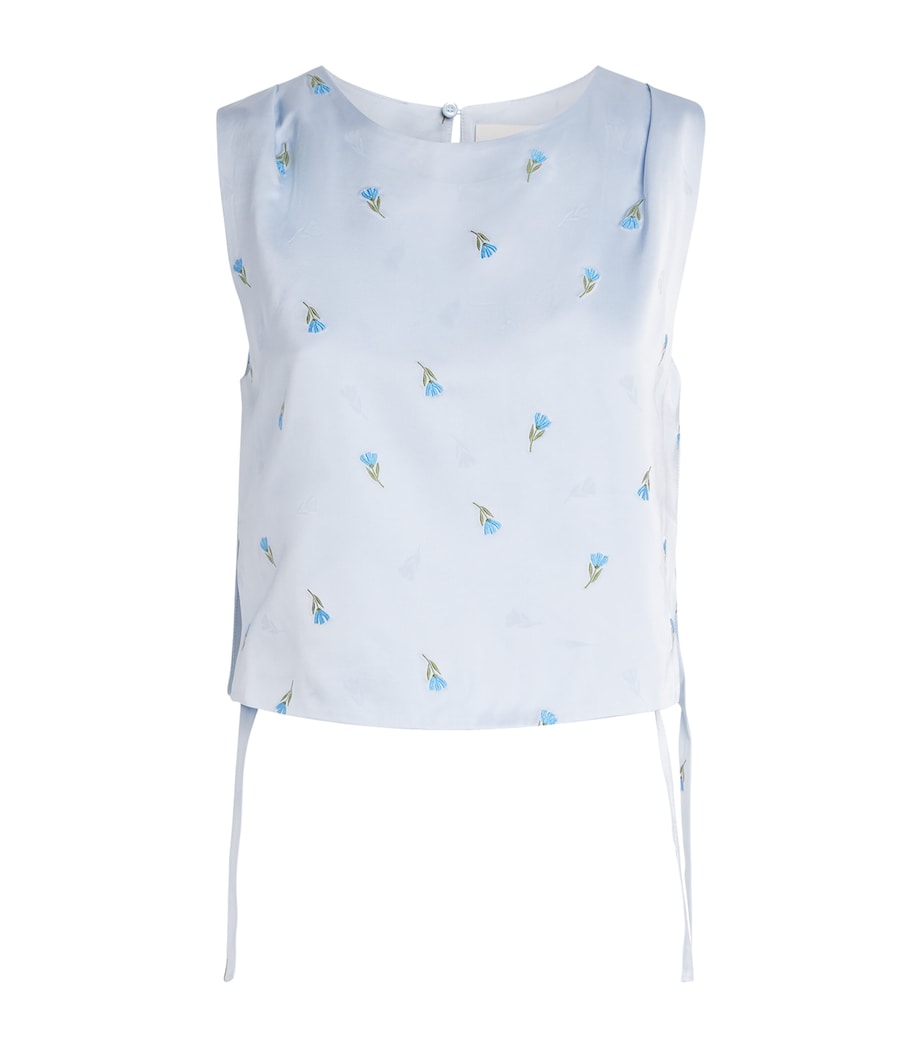 Claudie Pierlot Womens Satin Floral Side-Tie Blouse Sky Image 1