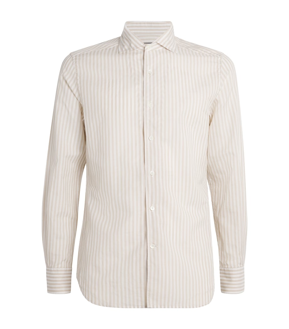 Corneliani Mens Cotton Stripe Shirt Dark Brown Image 1