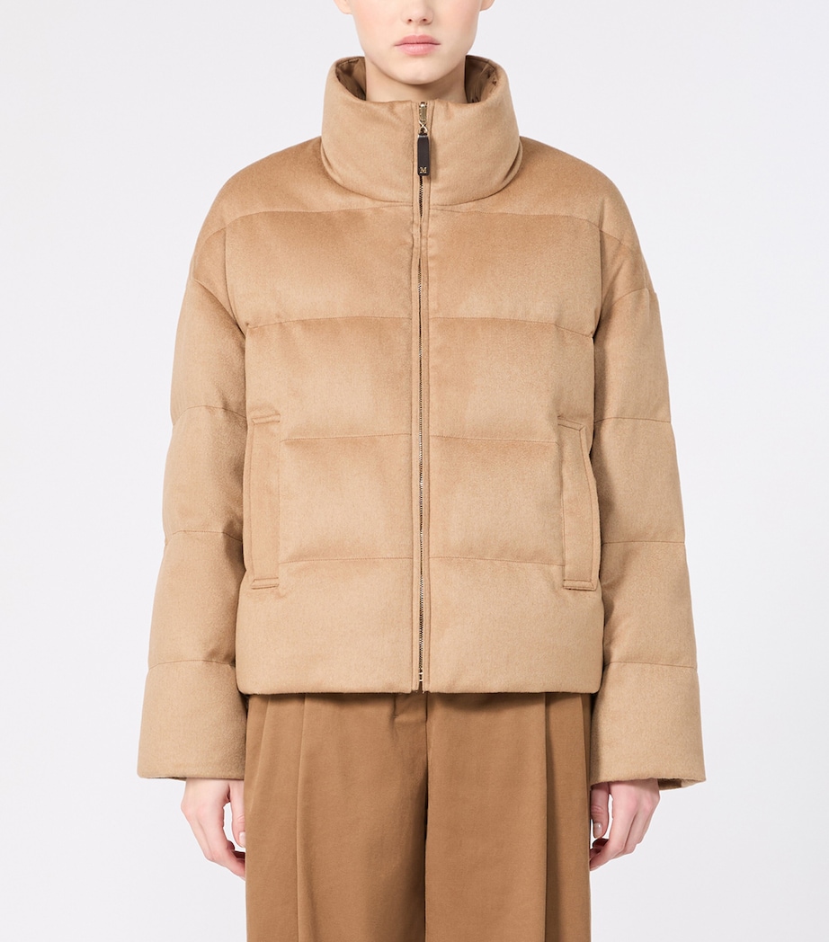 Max Mara Womens Camel Wool Down-Filled Jacket Beige Image 3