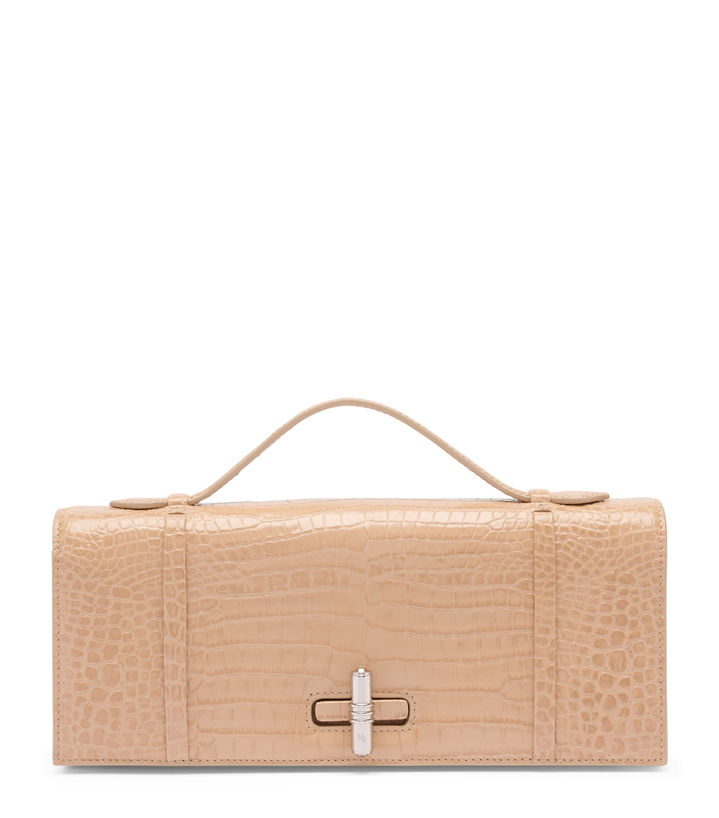Leather Croc-Embossed May Clutch Bag BUFF Image 1