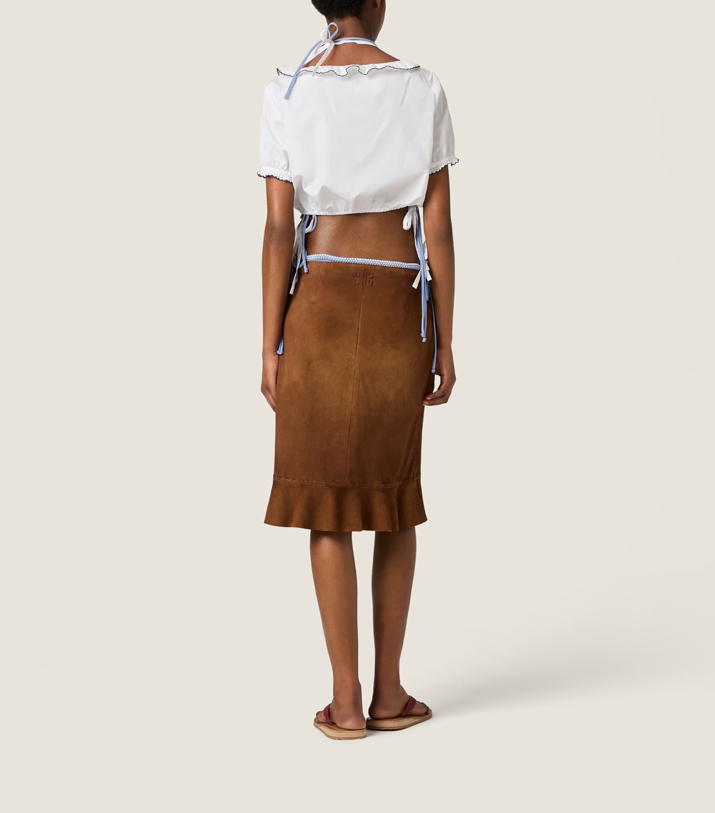 Miu Miu Womens Cotton Embroidered Crop Top White Image 3