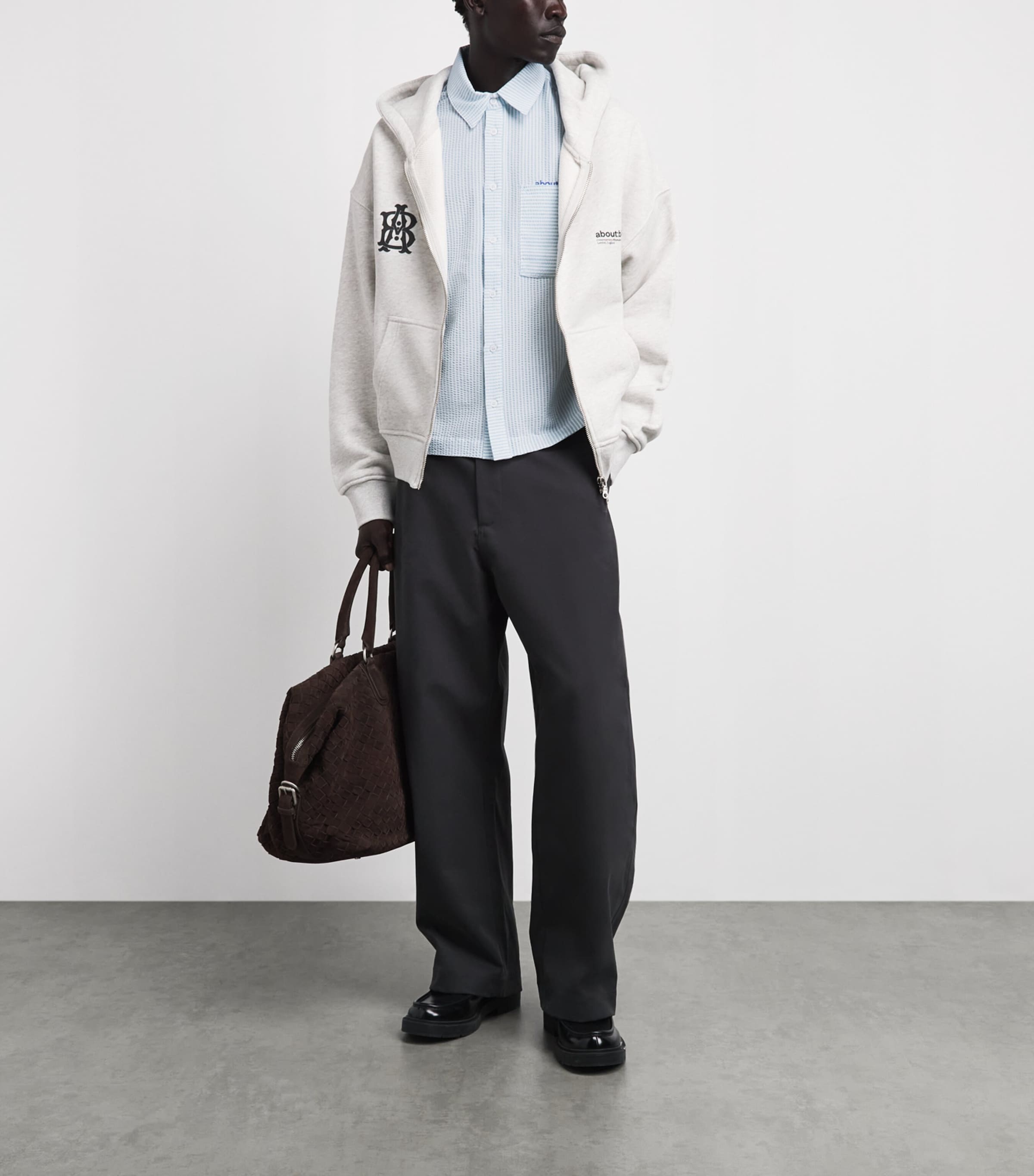 about:blank Mens Seersucker Embroidered Shirt Blue Image 2