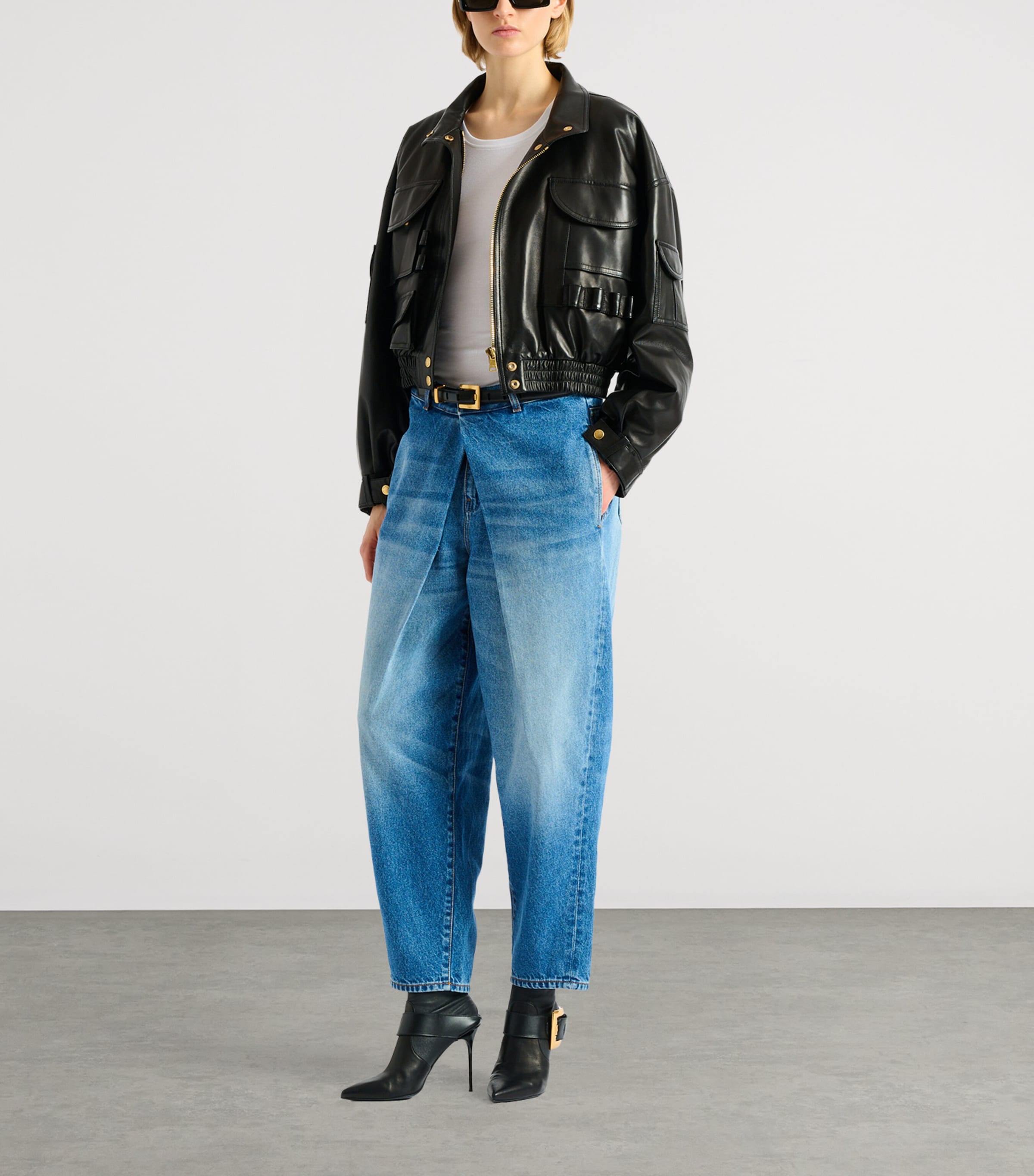 Balmain Womens Layered Mid-Rise Barrel Jeans Bleu Jean Image 3