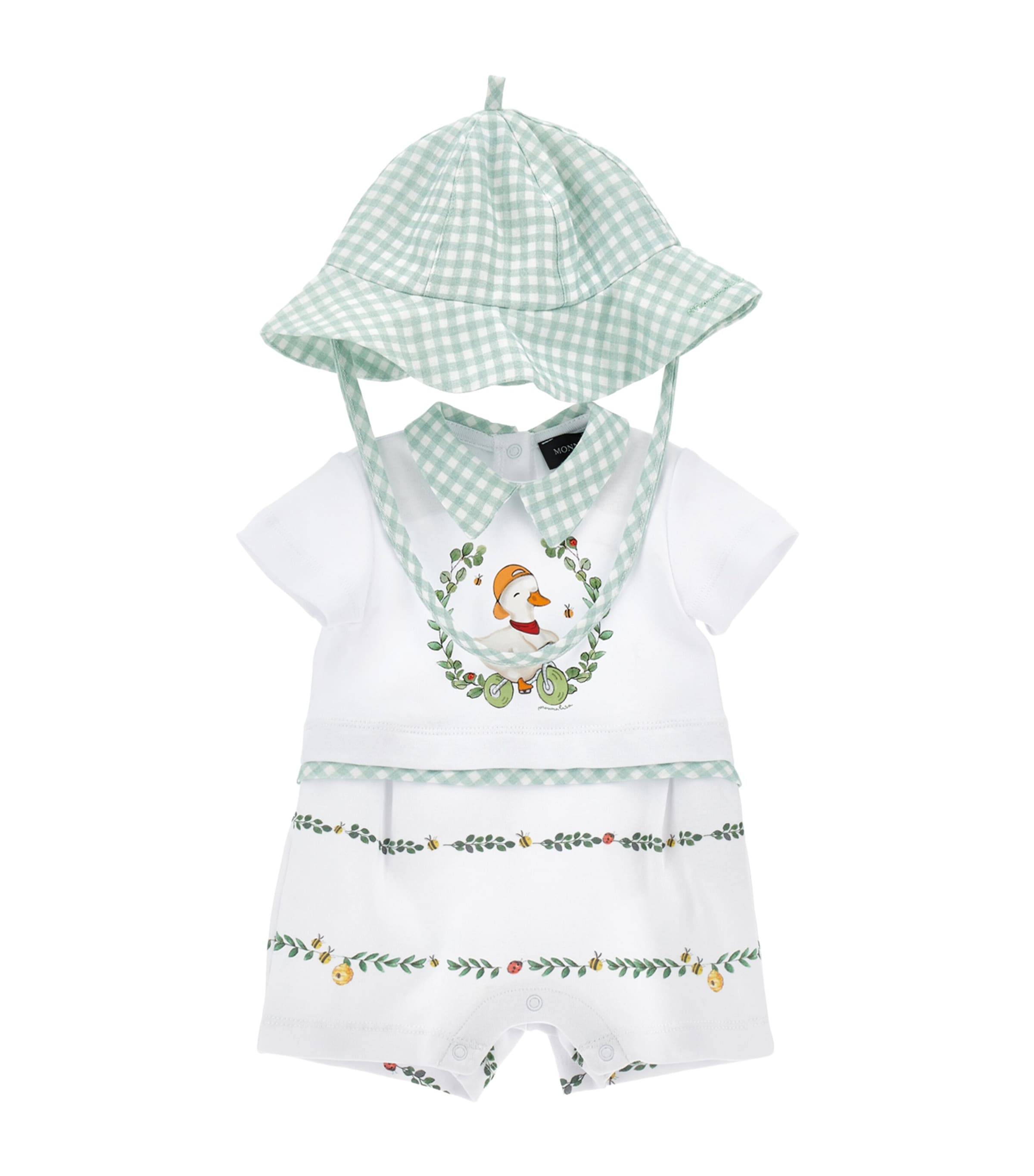 MONNALISA COTTON DUCK PRINT PLAYSUIT AND HAT