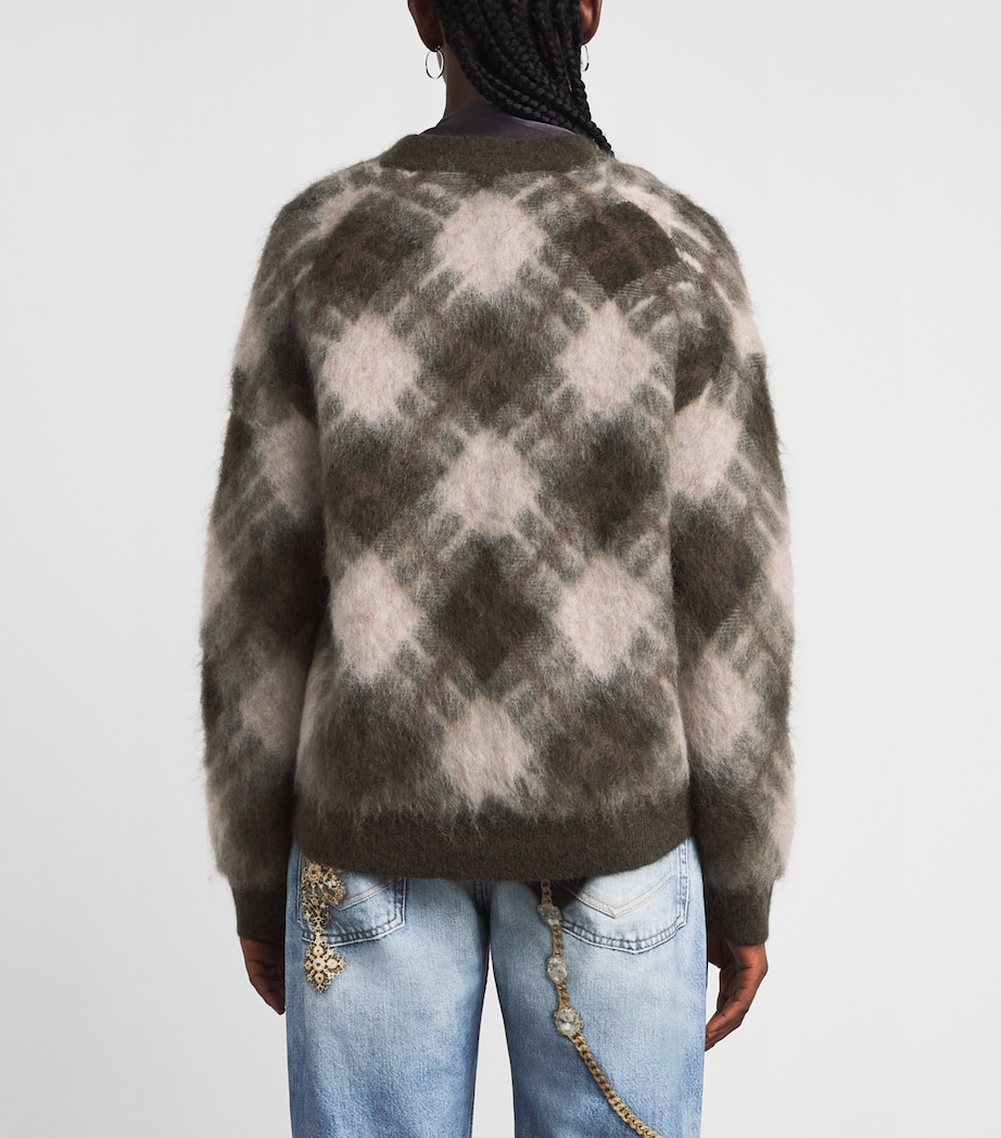 Acne Studios Womens Argyle V-Neck Knit Cardigan Olive Green/multi Image 5