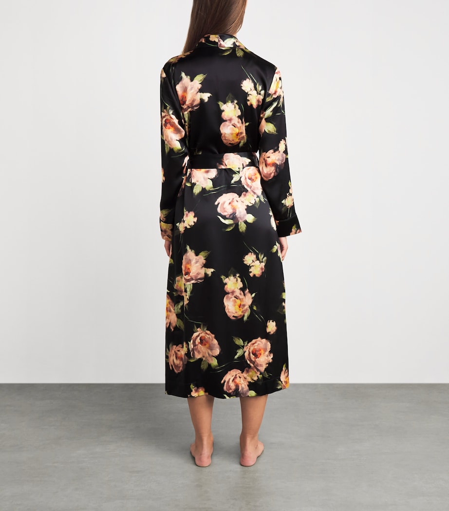 Harrods Womens Silk Midnight Rose Night Robe Black Image 4