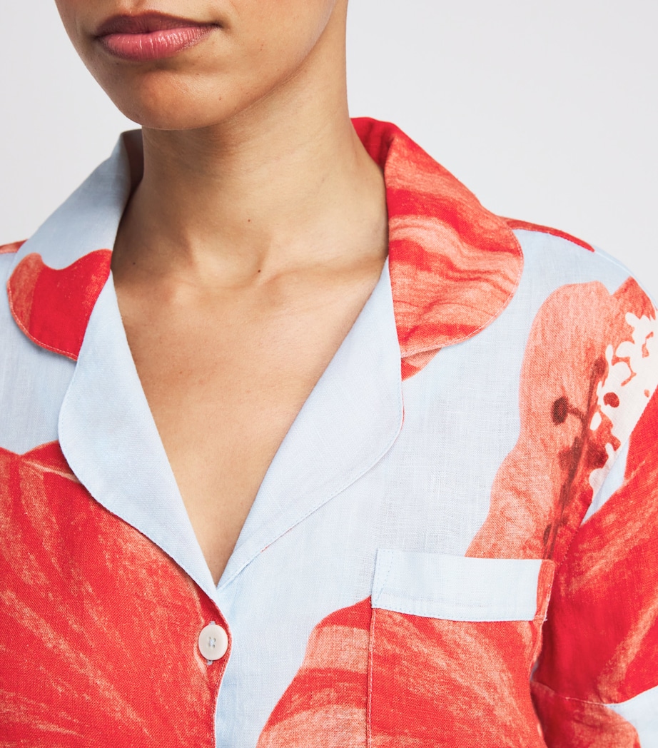 Linen Hibiscus Short Pyjama Set BLUE/RED Image 6