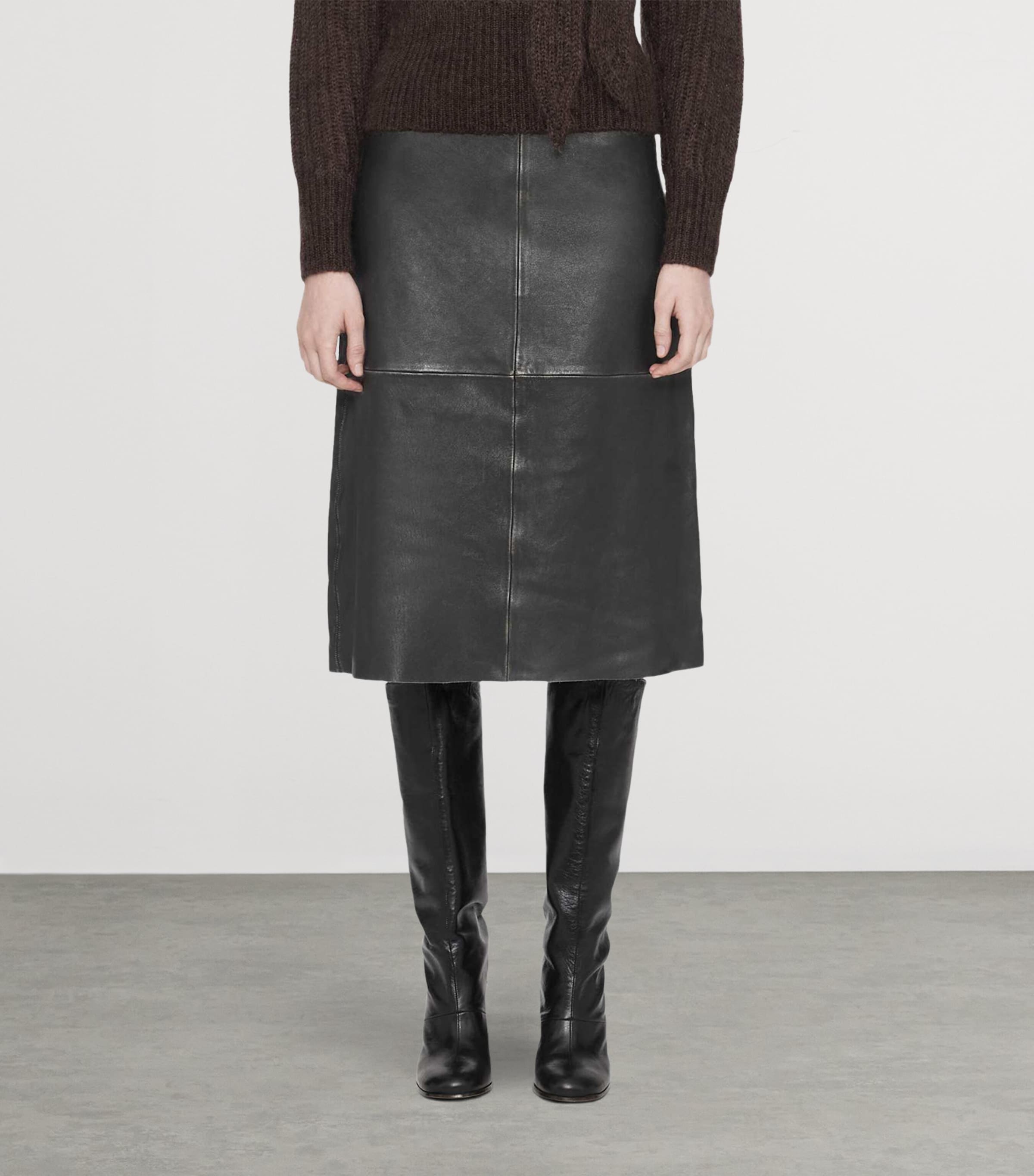 AllSaints Leather Olivia Midi Skirt Black/brown Image 3