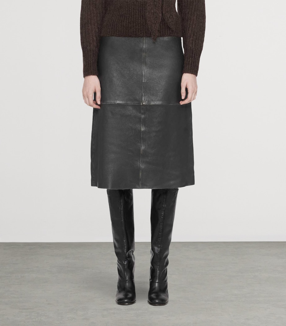 AllSaints Leather Olivia Midi Skirt Black/brown Image 3