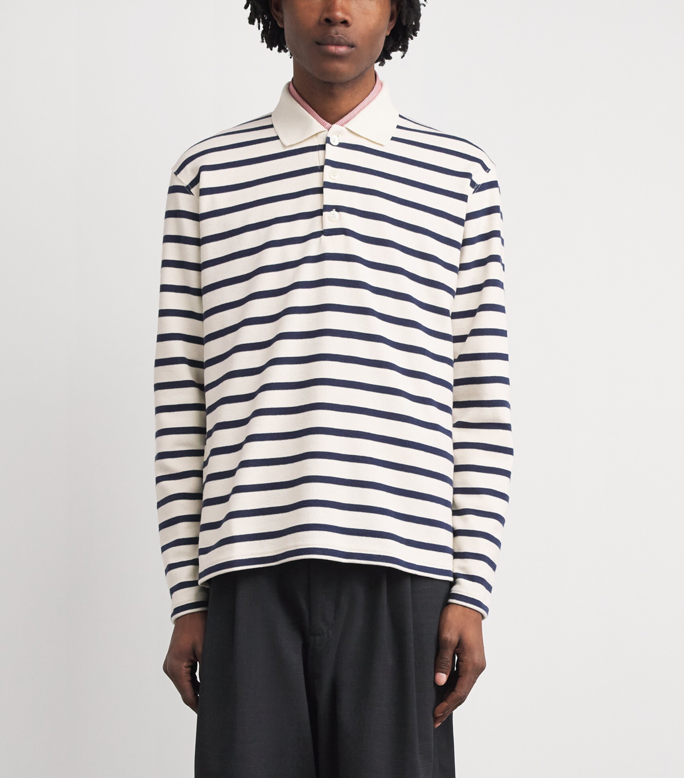 Junya Watanabe MAN Mens Cotton Stripe Polo Shirt Ntrl/navy Image 4