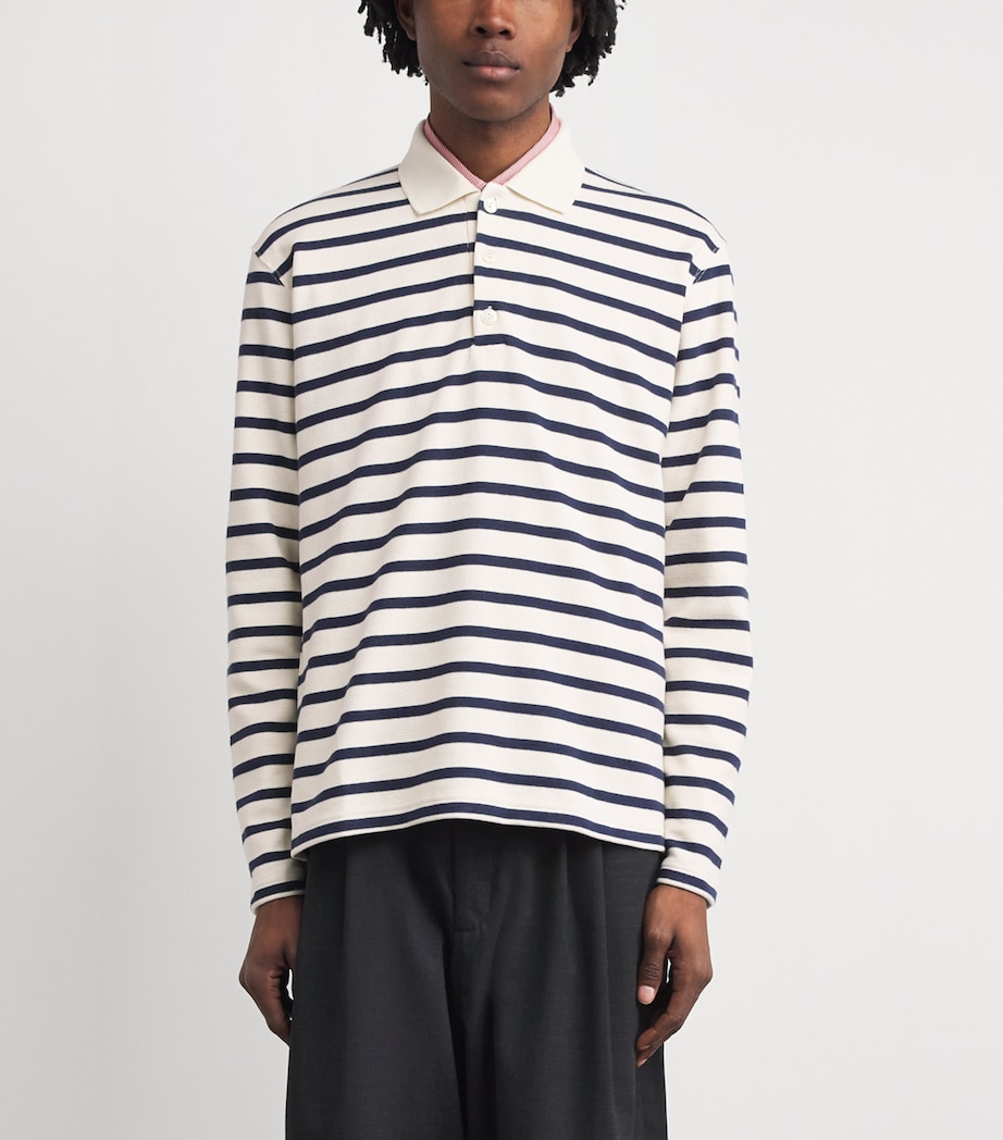 Junya Watanabe MAN Mens Cotton Stripe Polo Shirt Ntrl/navy Image 4