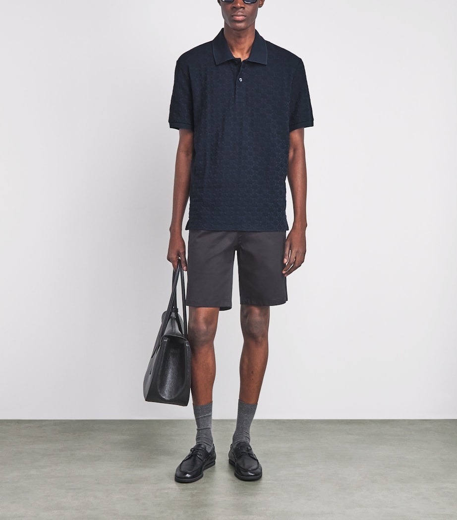 Sandro Paris Mens Cotton Jacquard Polo Shirt Midnight Blue Image 2