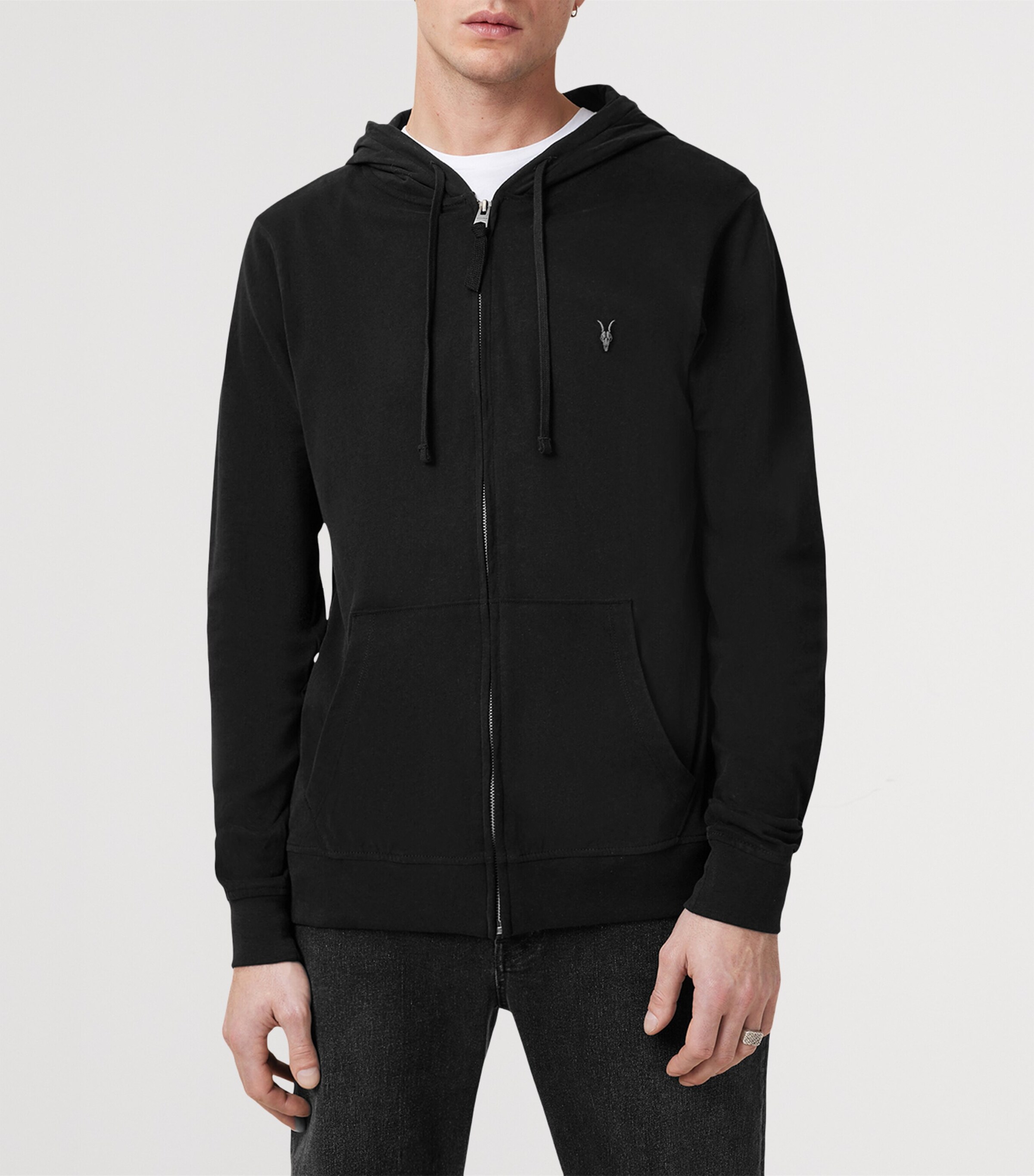 AllSaints Mens Organic Cotton Brace Zip-Up Hoodie Jet Black Image 4