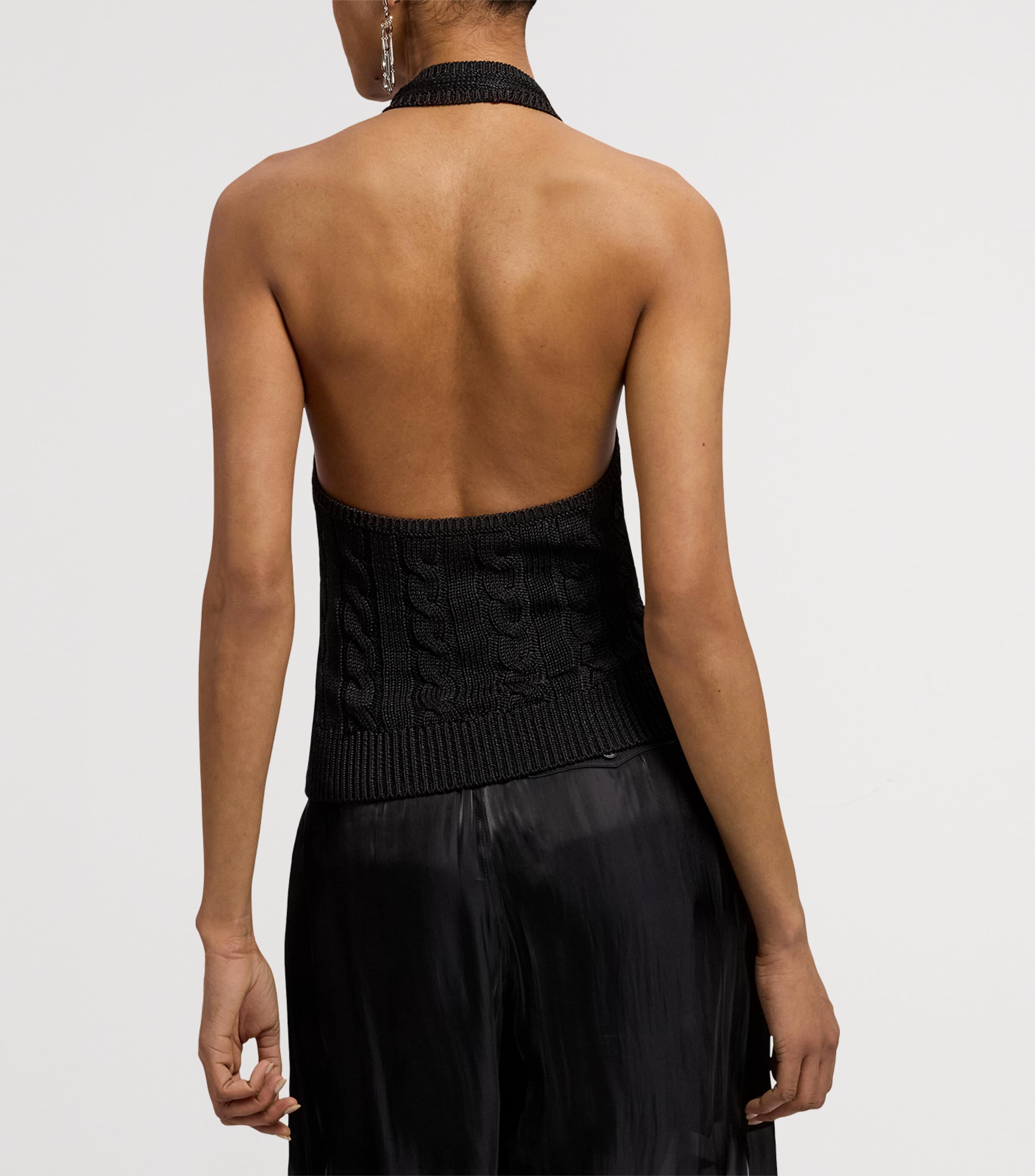 Ralph Lauren Collection Womens Silk Cable-Knit Halterneck Top Black Image 3