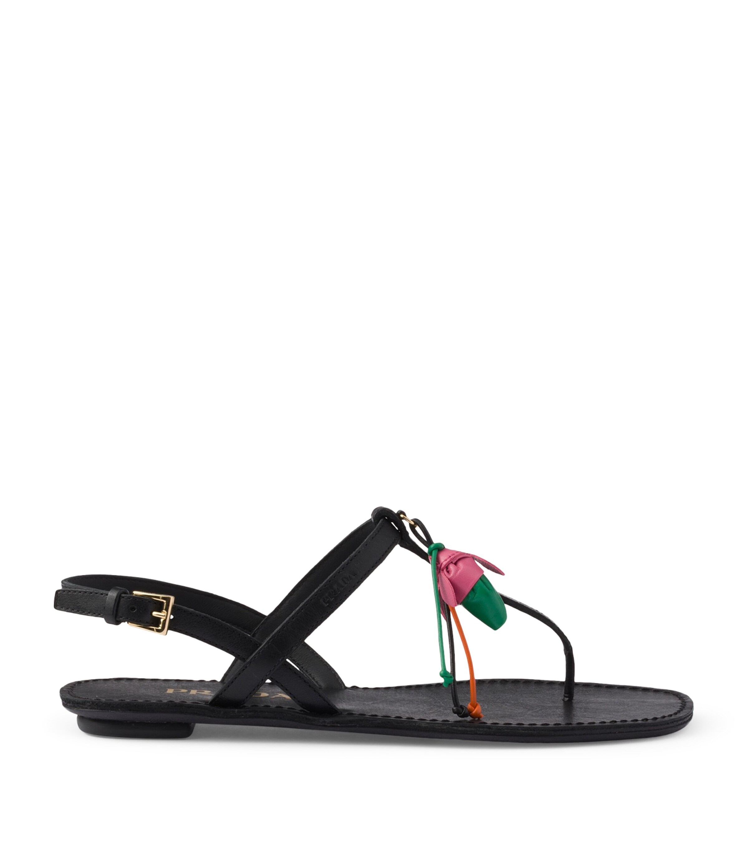Prada Antiqued Leather Floral Thong Sandals Black Image 1