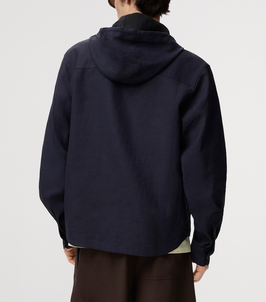 LOEWE Mens x Paula's Ibiza Linen-Blend Hooded Anagram Shirt Navy/black Image 4