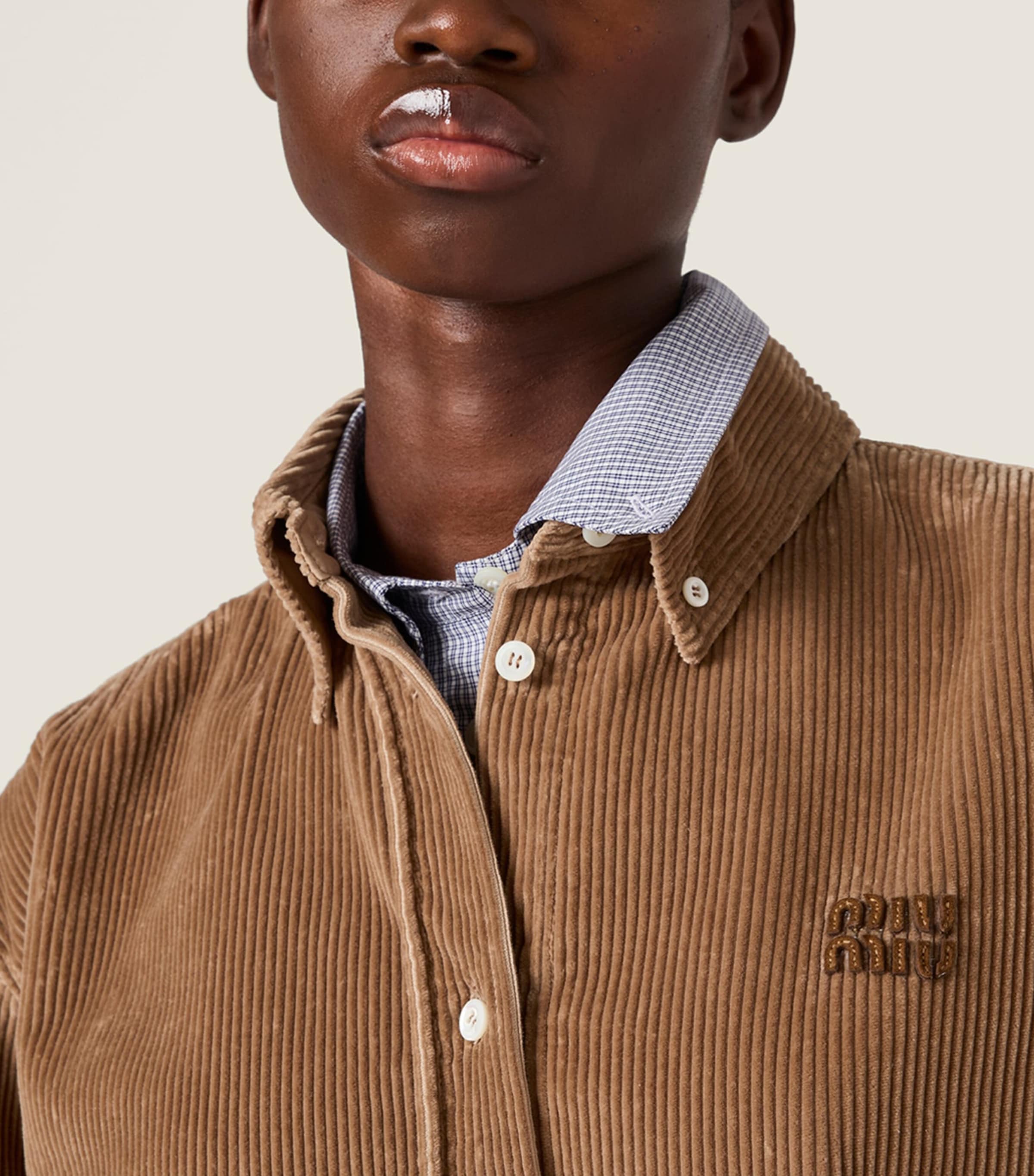Miu Miu Womens Corduroy Suede-Trim Shirt Image 4