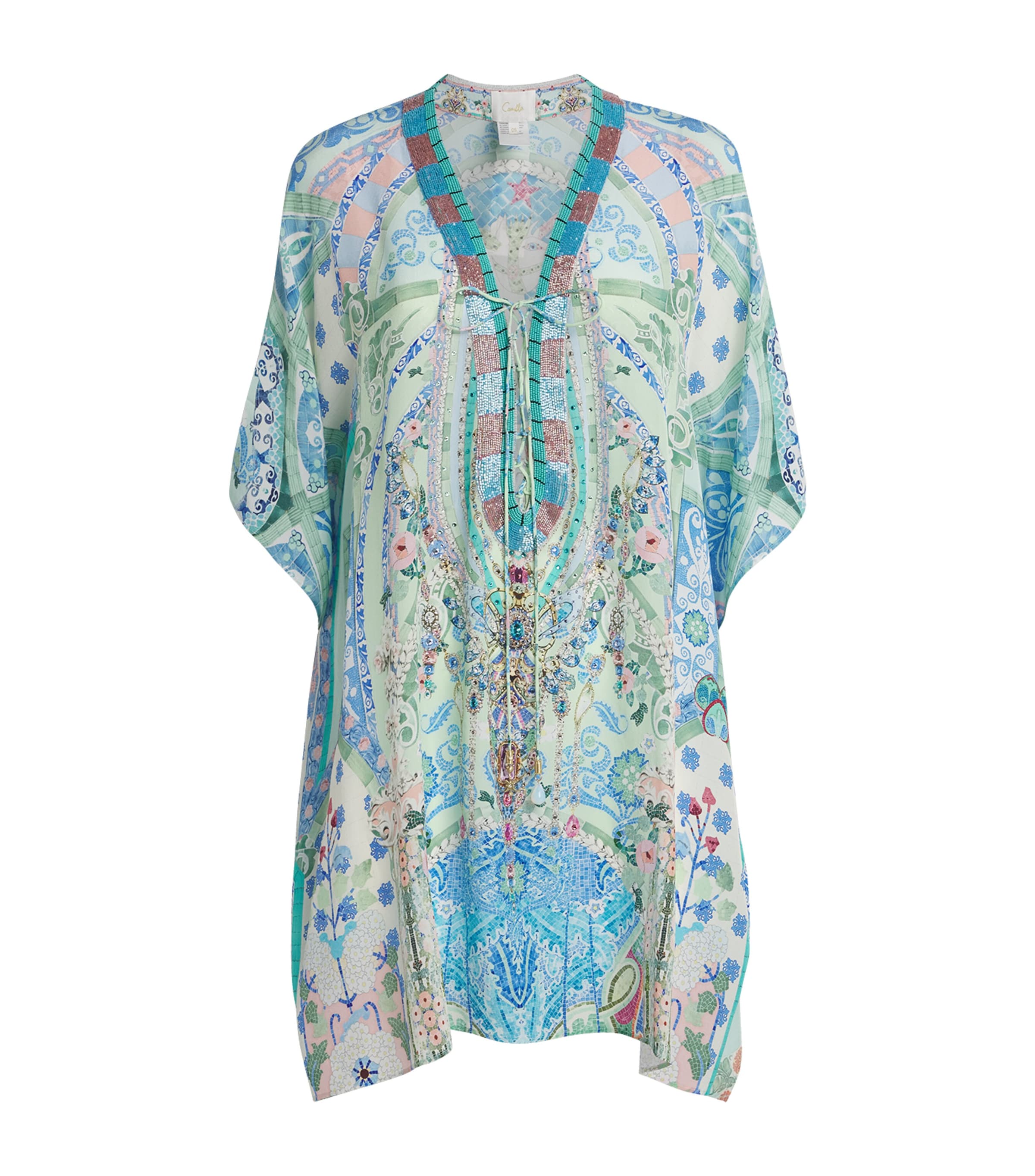 Camilla Womens Silk Embellished Mini Kaftan Dress Midsmosa Image 1