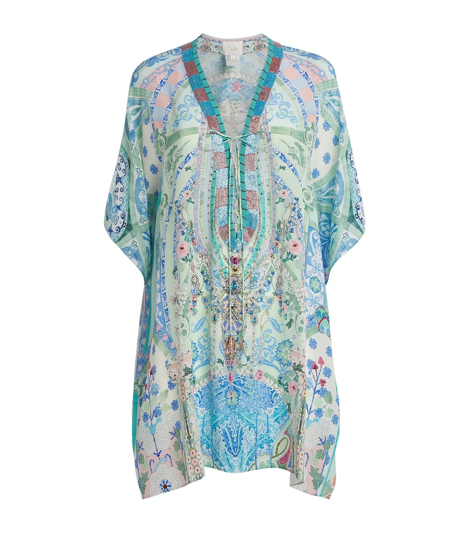 Camilla Womens Silk Embellished Mini Kaftan Dress Midsmosa Image 1