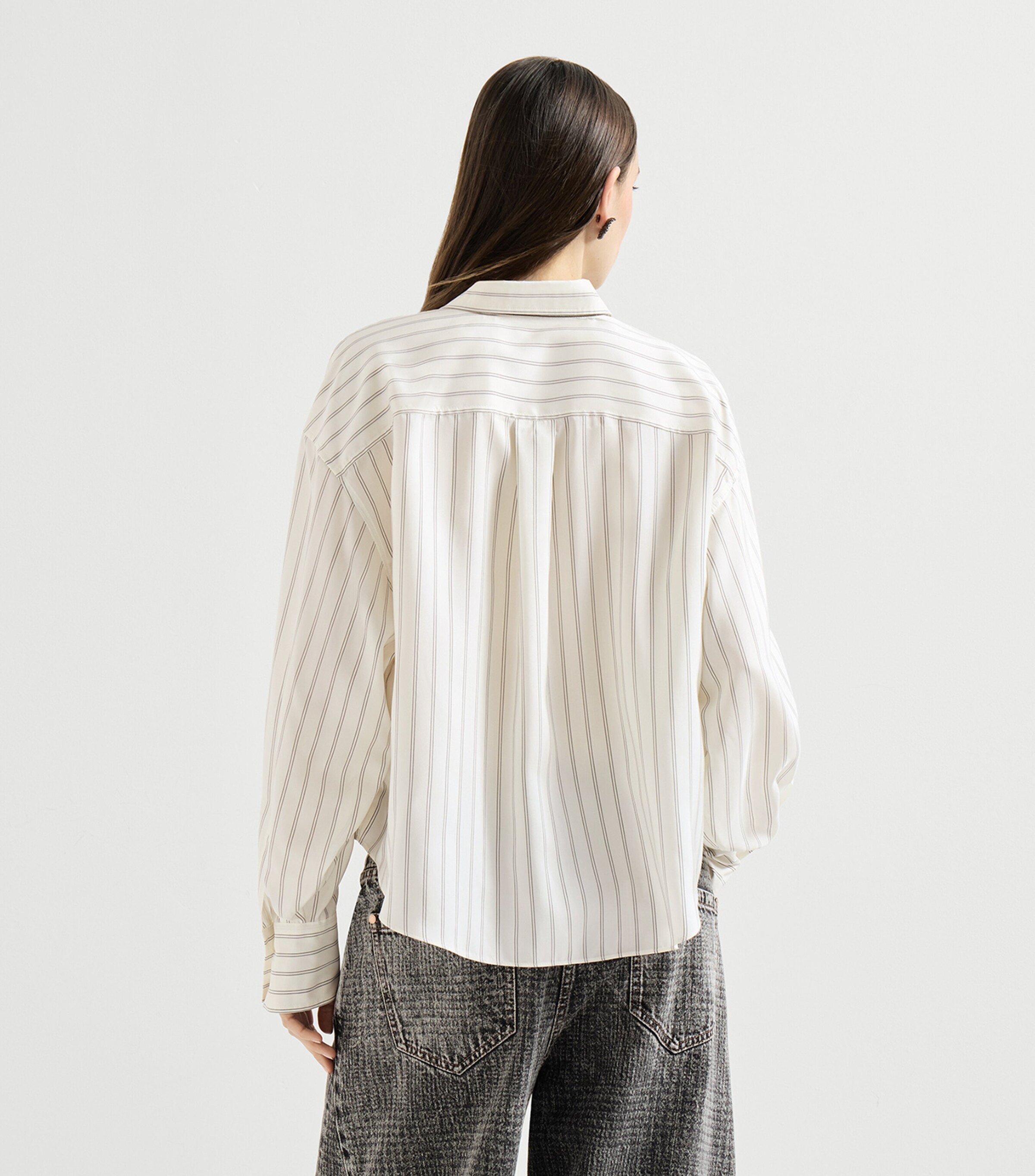 Brunello Cucinelli Womens Silk Stripe Poplin Shirt Image 4
