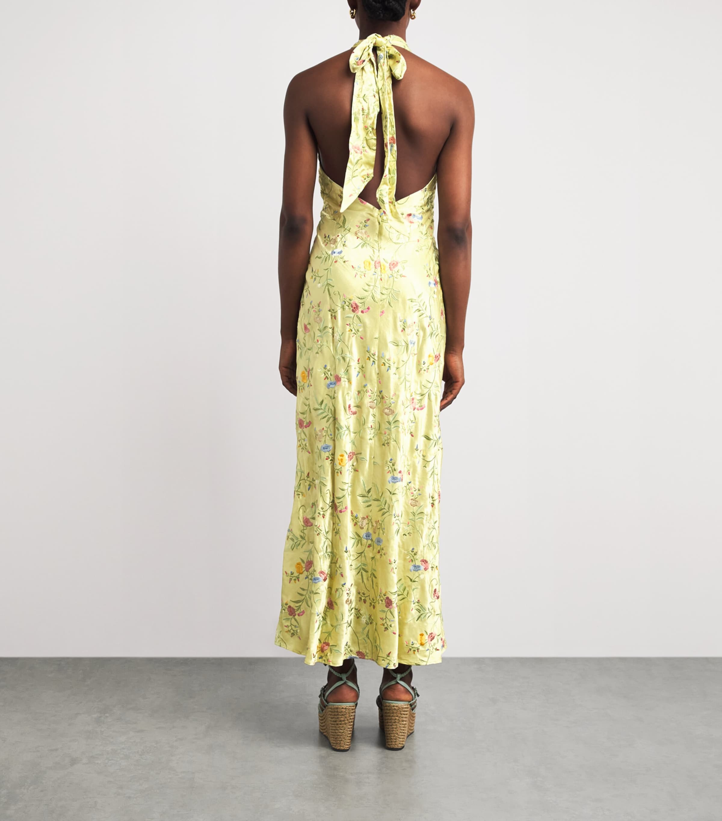Rixo Womens Satin Floral Dune Maxi Dress Botncl Embrdry Green Image 4