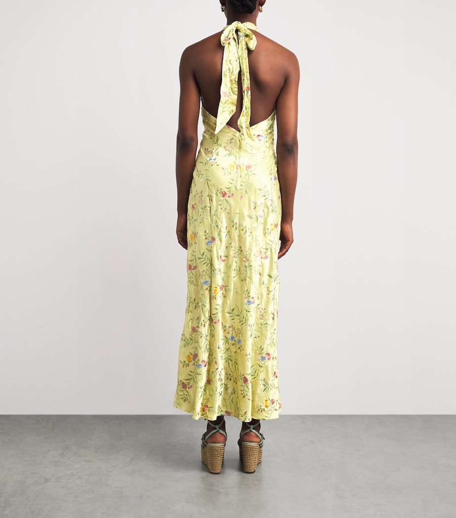 Rixo Womens Satin Floral Dune Maxi Dress Botncl Embrdry Green Image 4