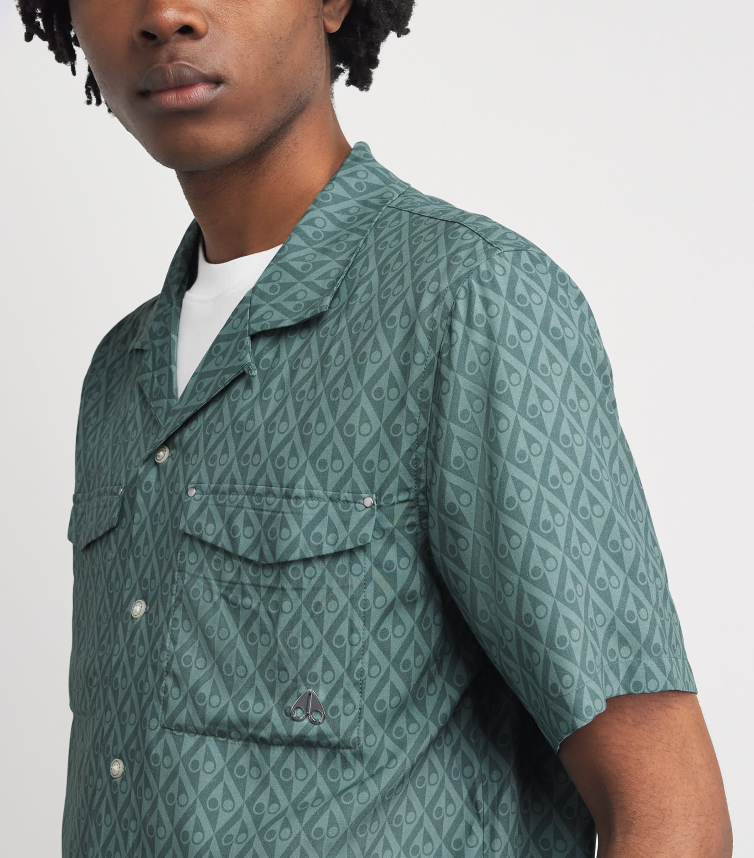 Moose Knuckles Mens Monogram Button-Up Shirt Dusty Jade Image 2