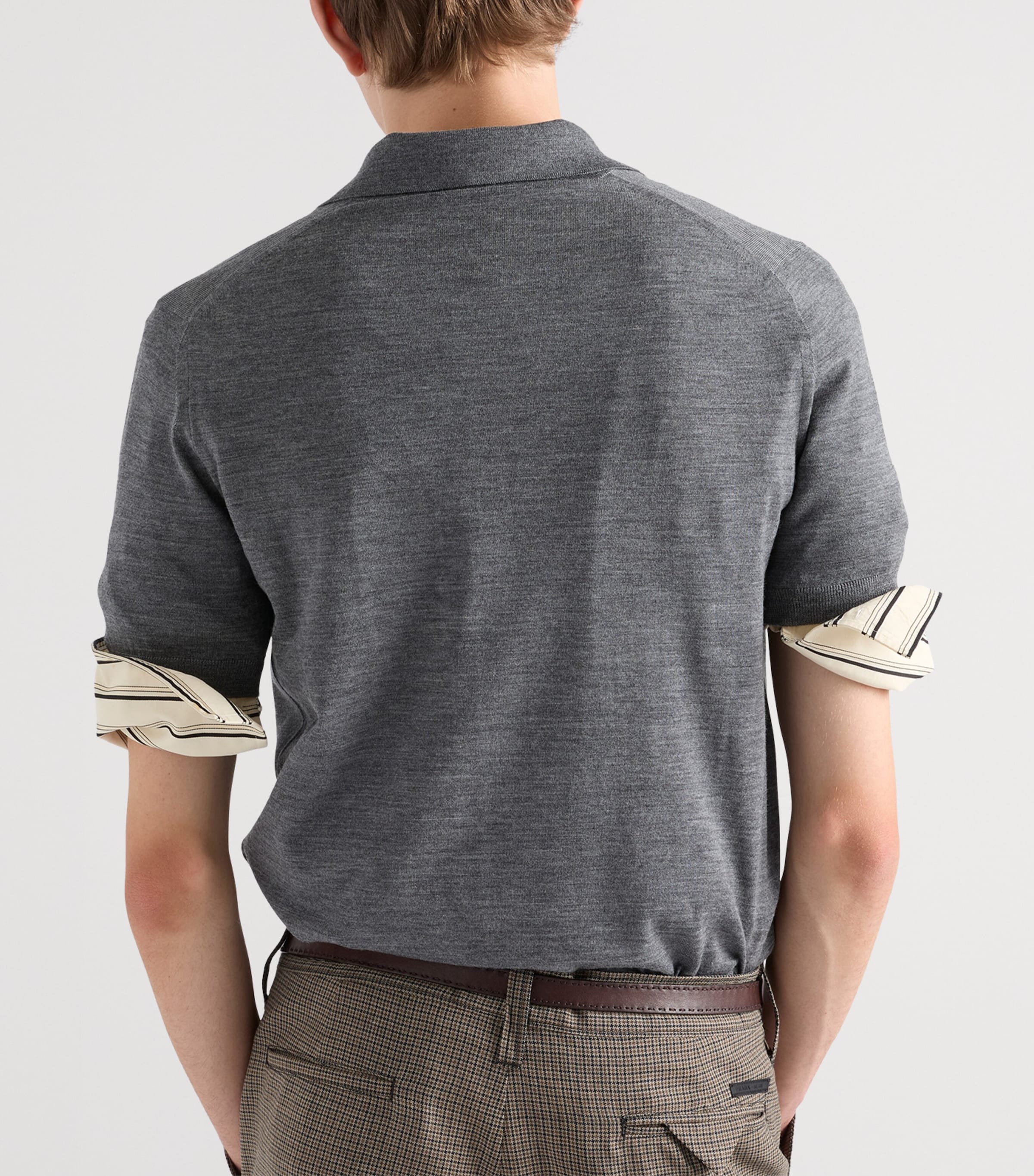 Prada Mens Wool Zip-Up Polo Shirt Grey Image 5