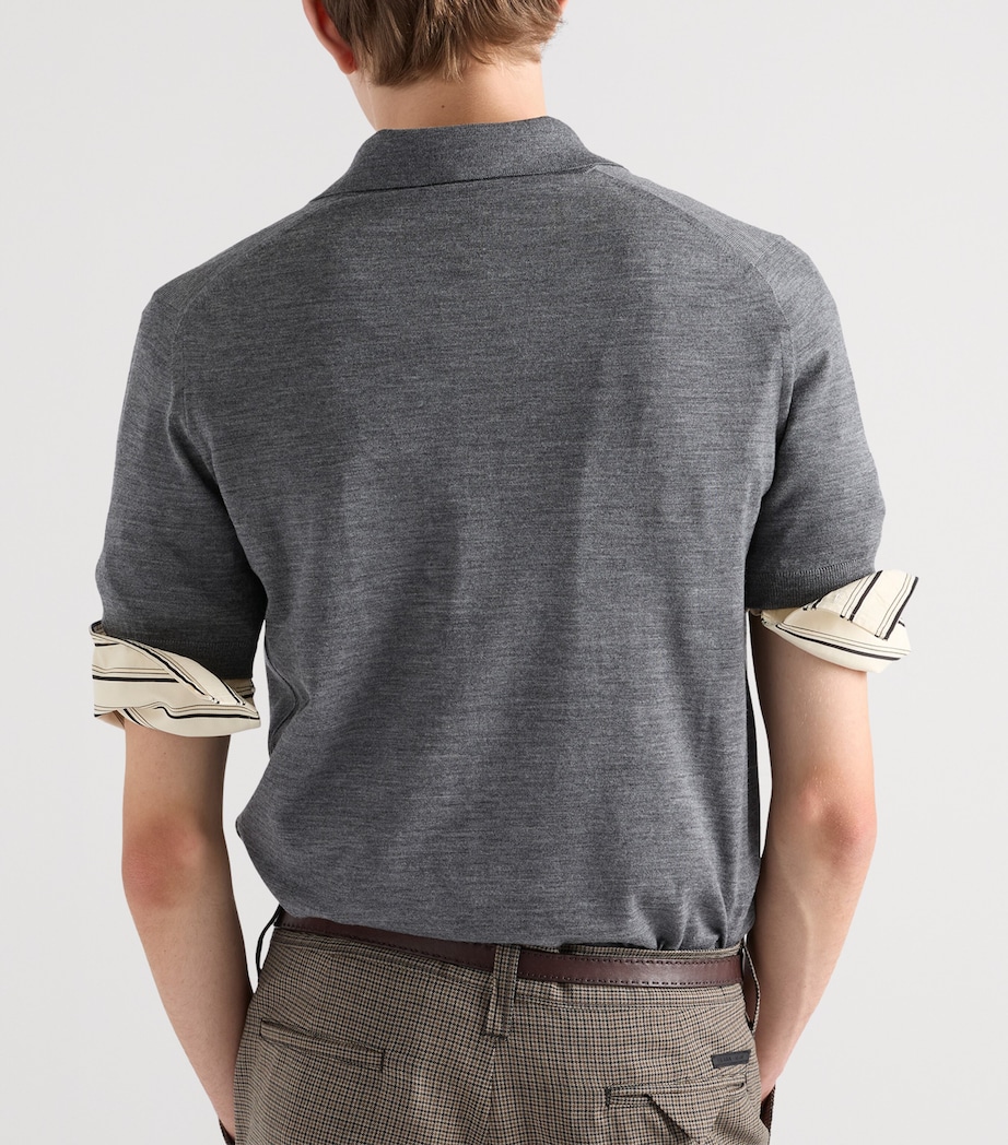 Prada Mens Wool Zip-Up Polo Shirt Grey Image 5