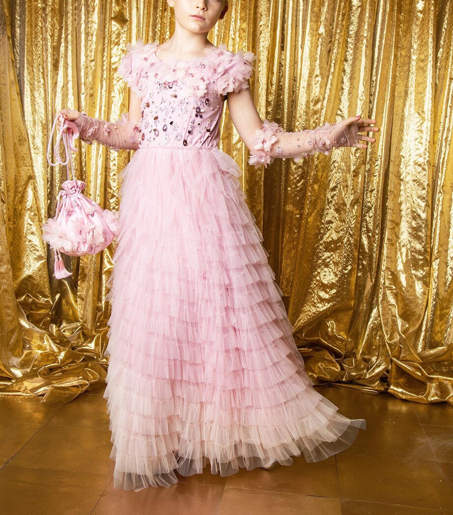 tutu evening dress Pink adult tulle tutu elegant evening dress with elegant hand made flowers appliqu