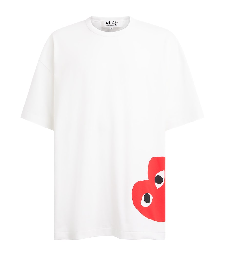 Comme Des Garçons Mens Cotton Oversized Bottom Heart T-Shirt White/red Image 1