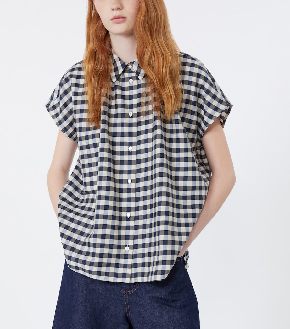 Weekend Max Mara Womens Cotton-Blend Check Shirt Navy Image 5