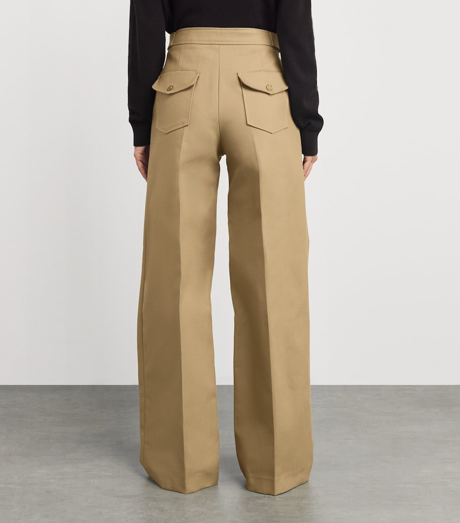 Cotton Wide-Leg Trousers BEIGE Image 4