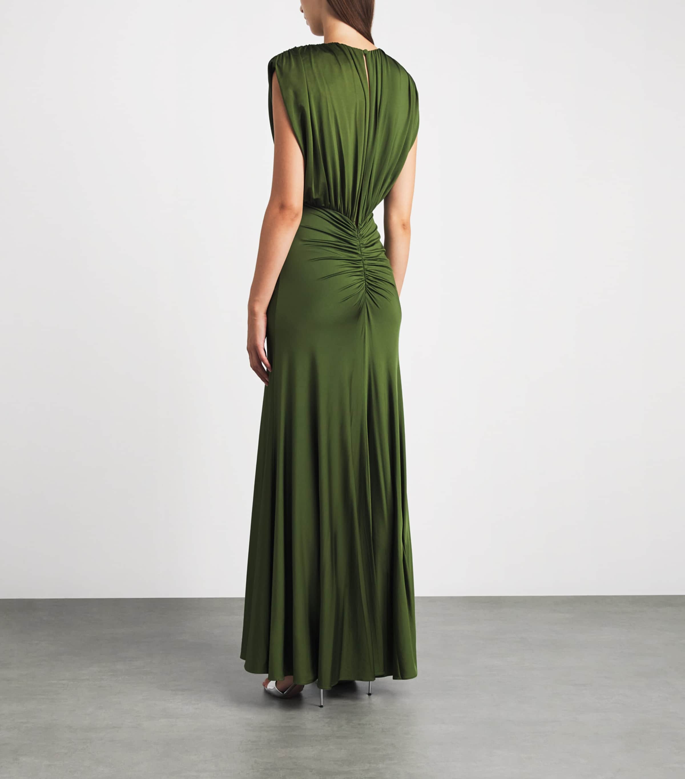 Self-Portrait Womens Jersey Gathered Maxi Dress Green Image 4