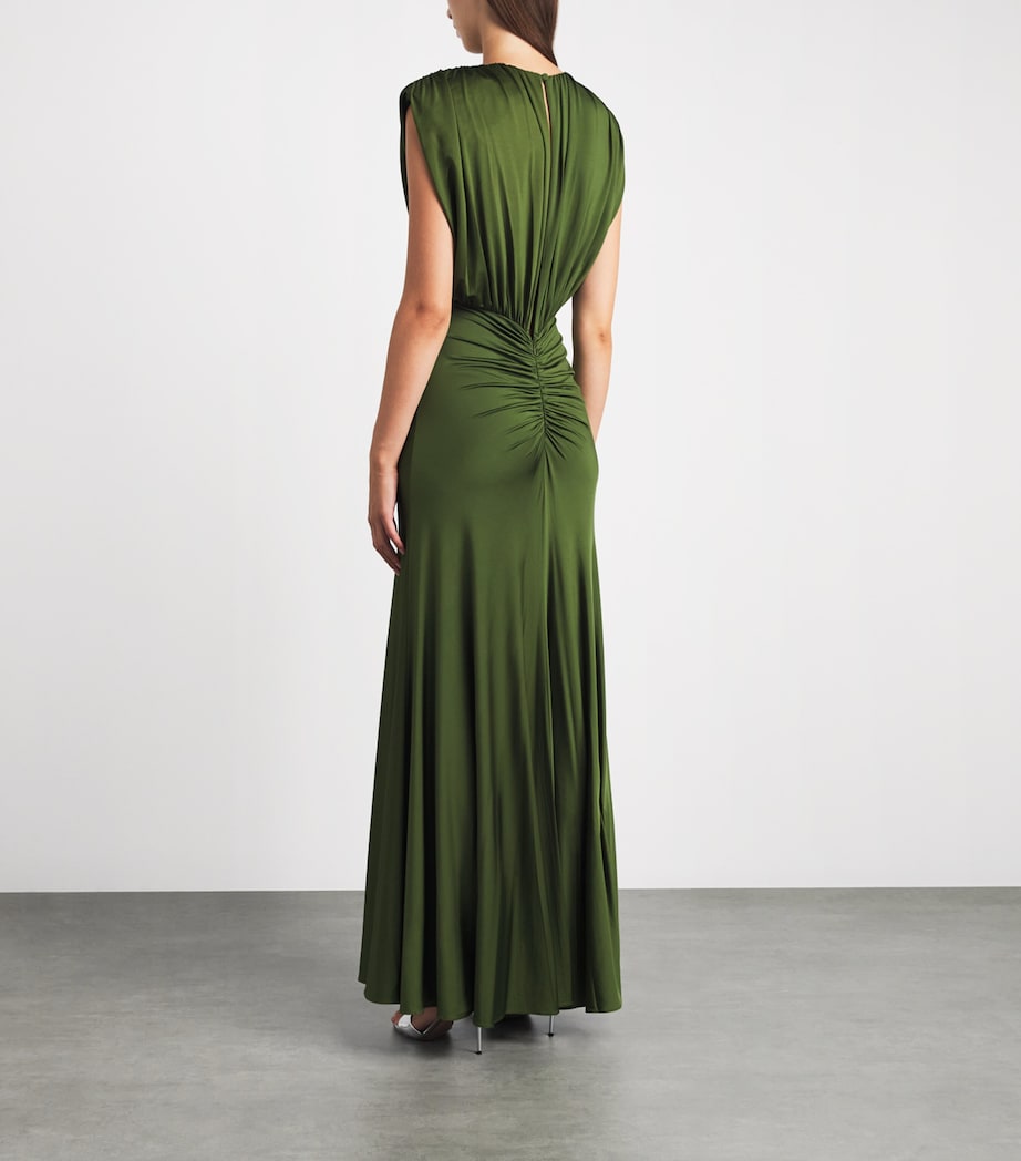 Self-Portrait Womens Jersey Gathered Maxi Dress Green Image 4