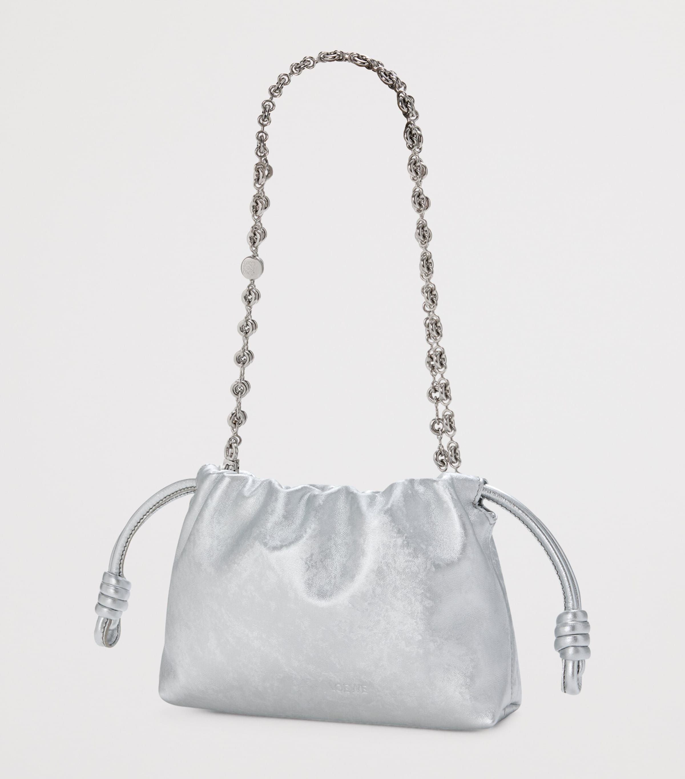 Mini Leather Flamenco Clutch Bag SILVER Image 3