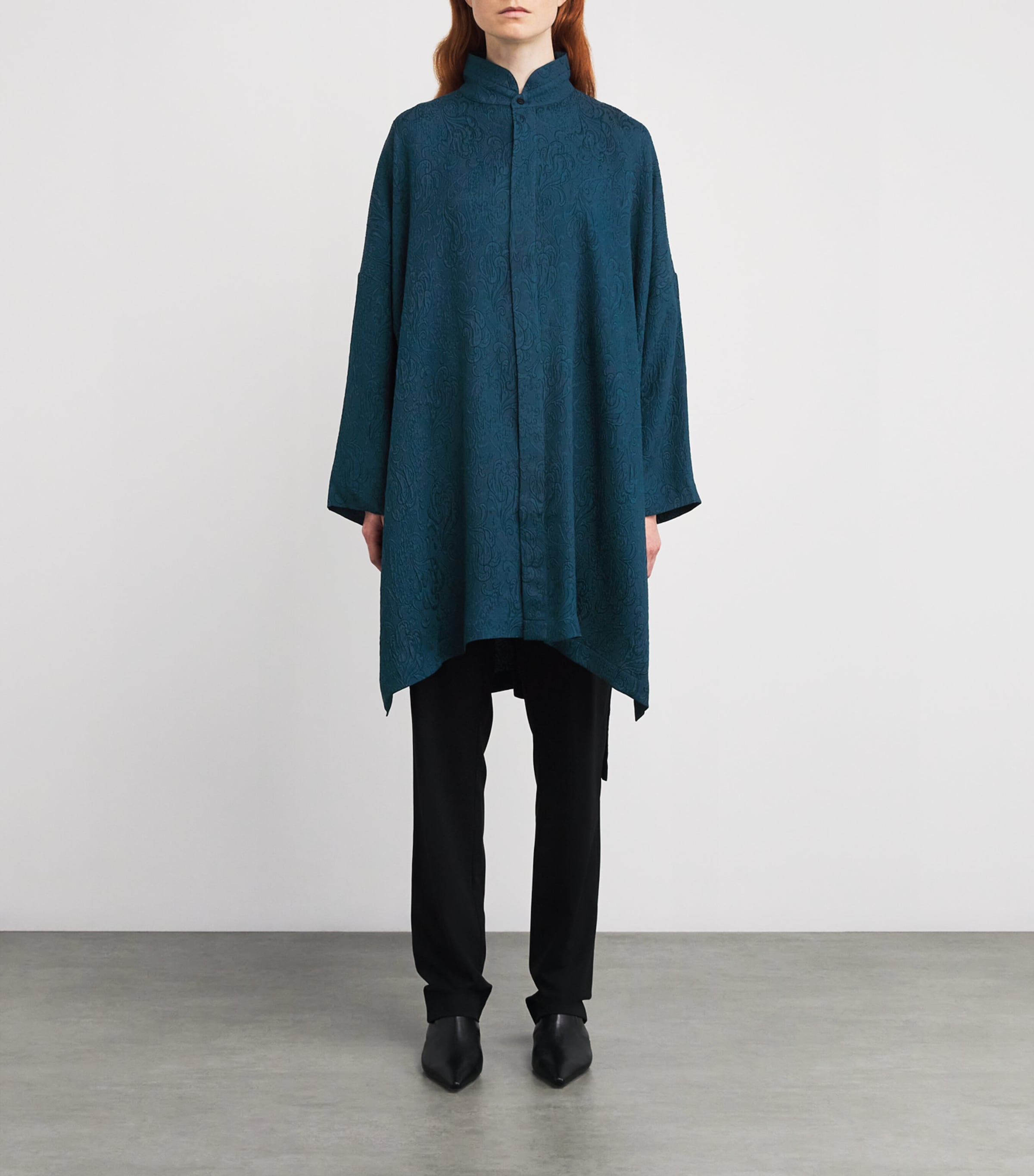 Silk Stand-Collar Shirt TEALDARK Image 3