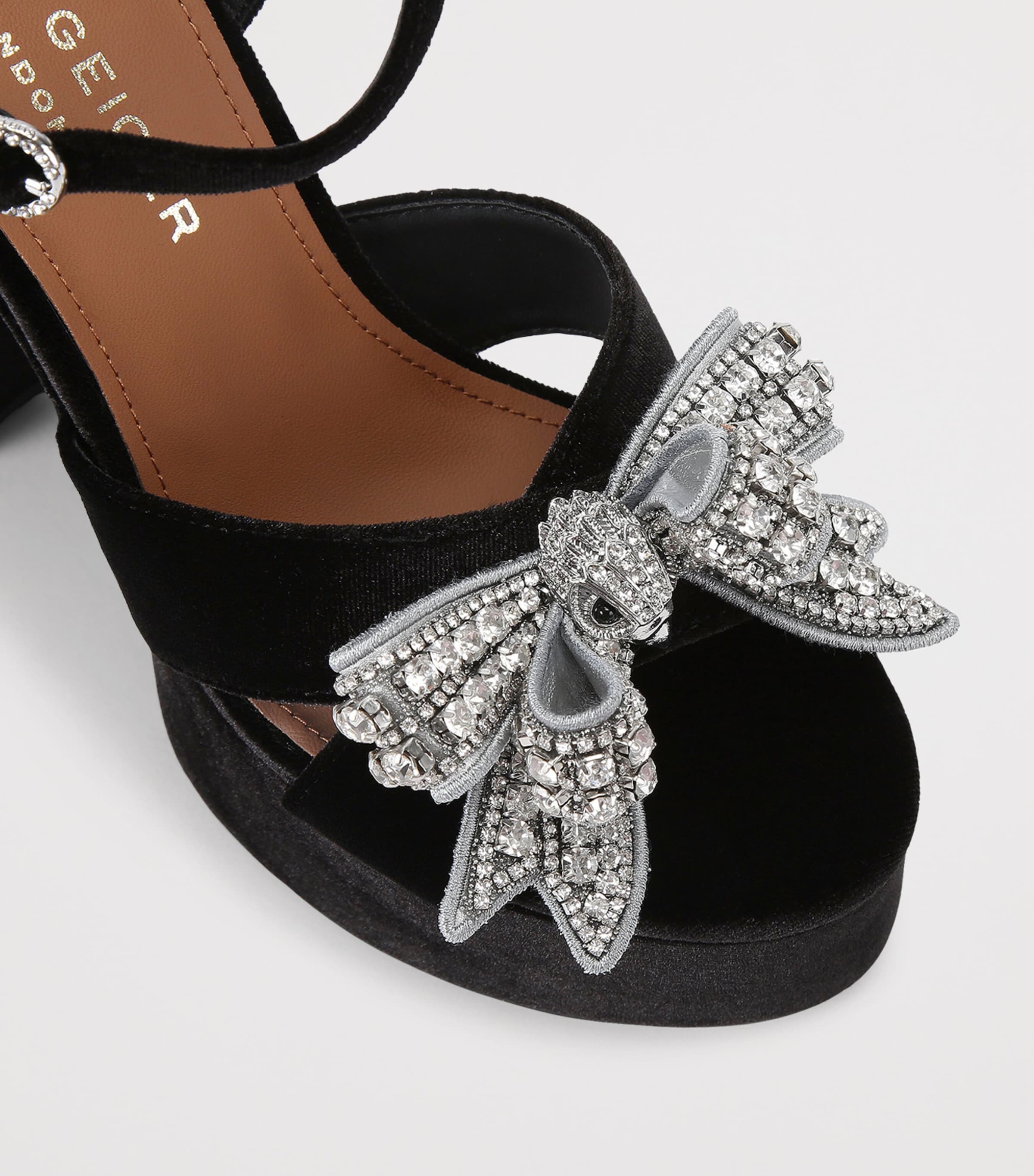 Velvet Embellished Bow Platform Sandals BLACK Image 3