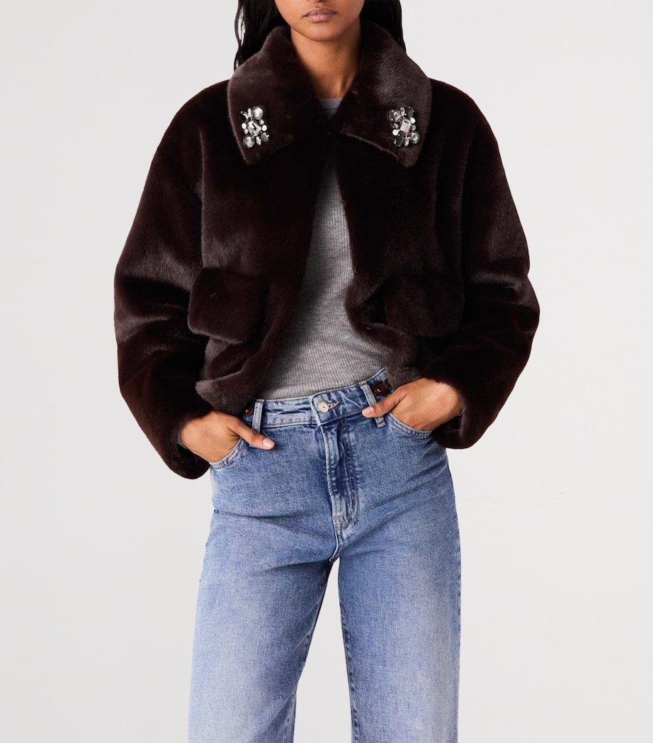 Maje Womens Faux Fur Cropped Jacket Dark Brown Image 5