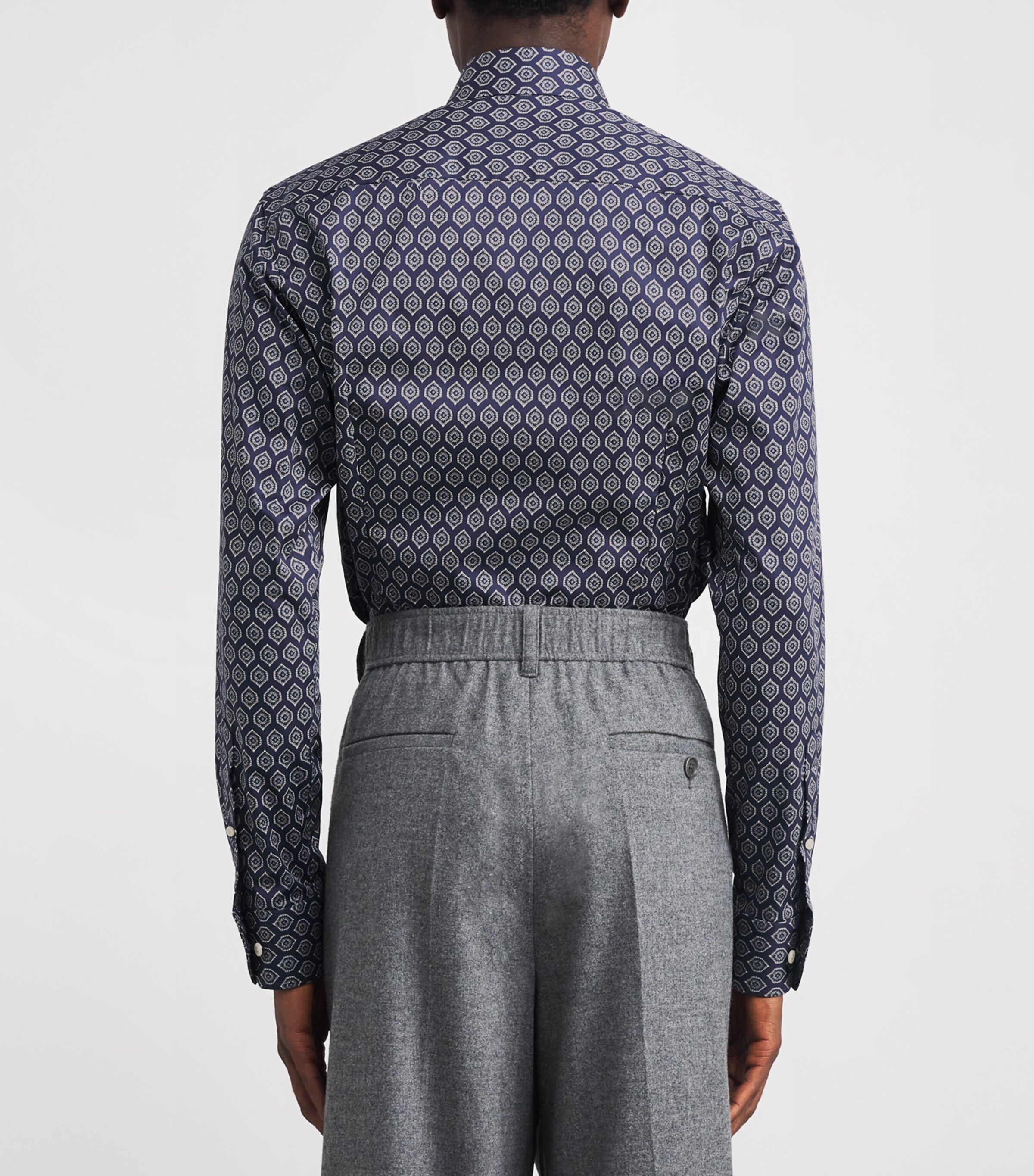 Cotton Twill Geometric Print Contemporary Fit Shirt 28NAVY BLUE Image 4