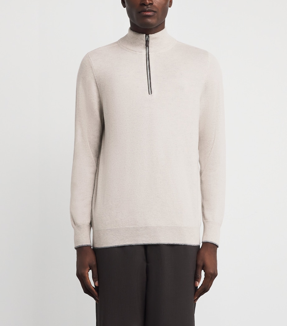 Cashmere Quarter-Zip Carnaby Sweater P45 PEBBLE GREY Image 3