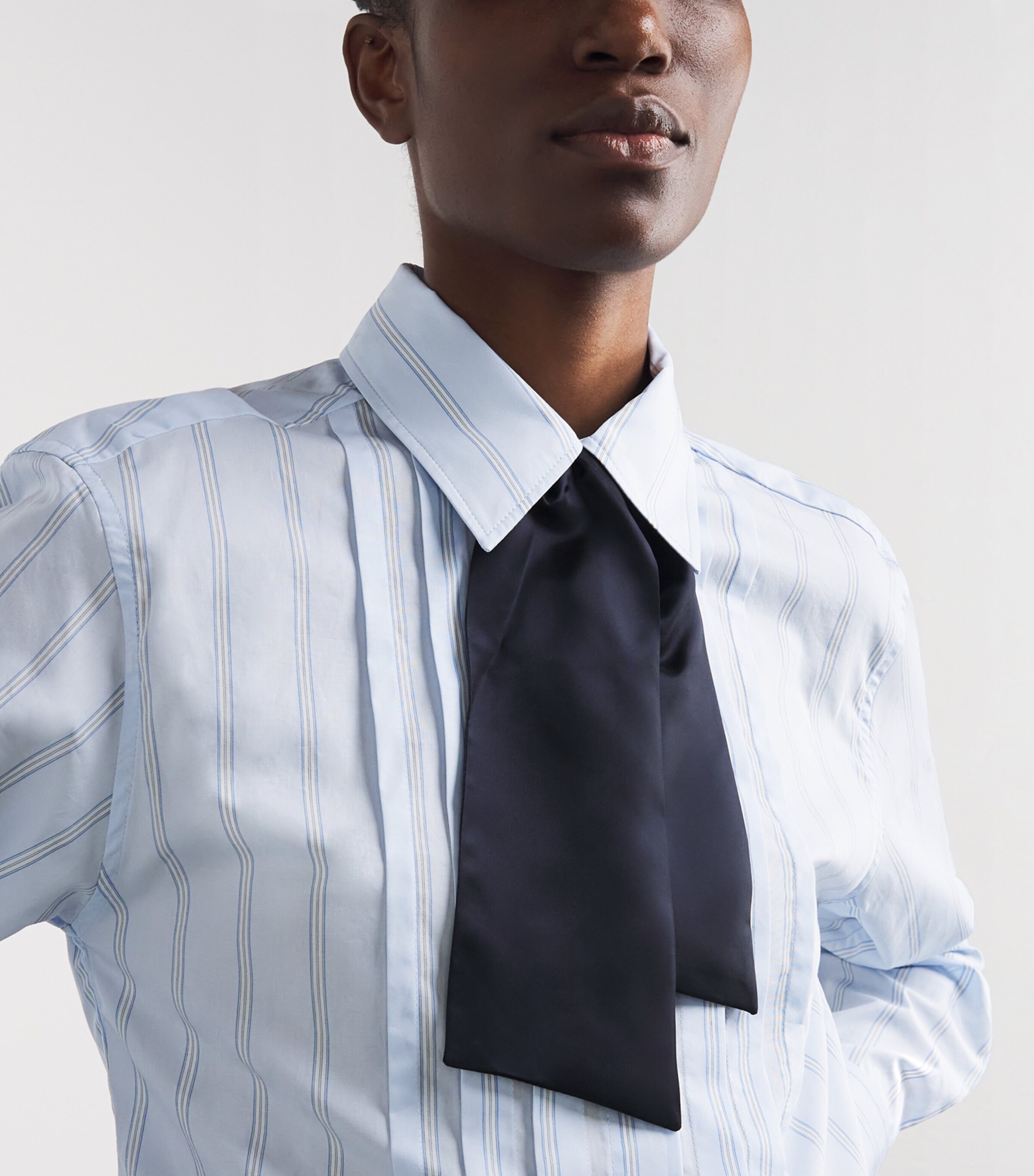 Cotton Tie Neck Shirt SKY BLUE Image 6
