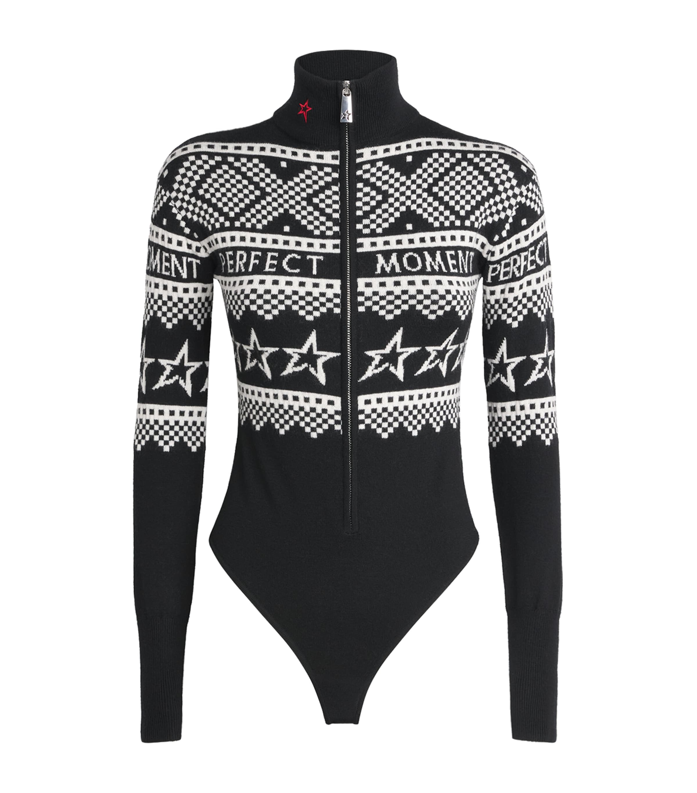 Perfect Moment Intarsia-knit Merino Wool Bodysuit Xl In Black