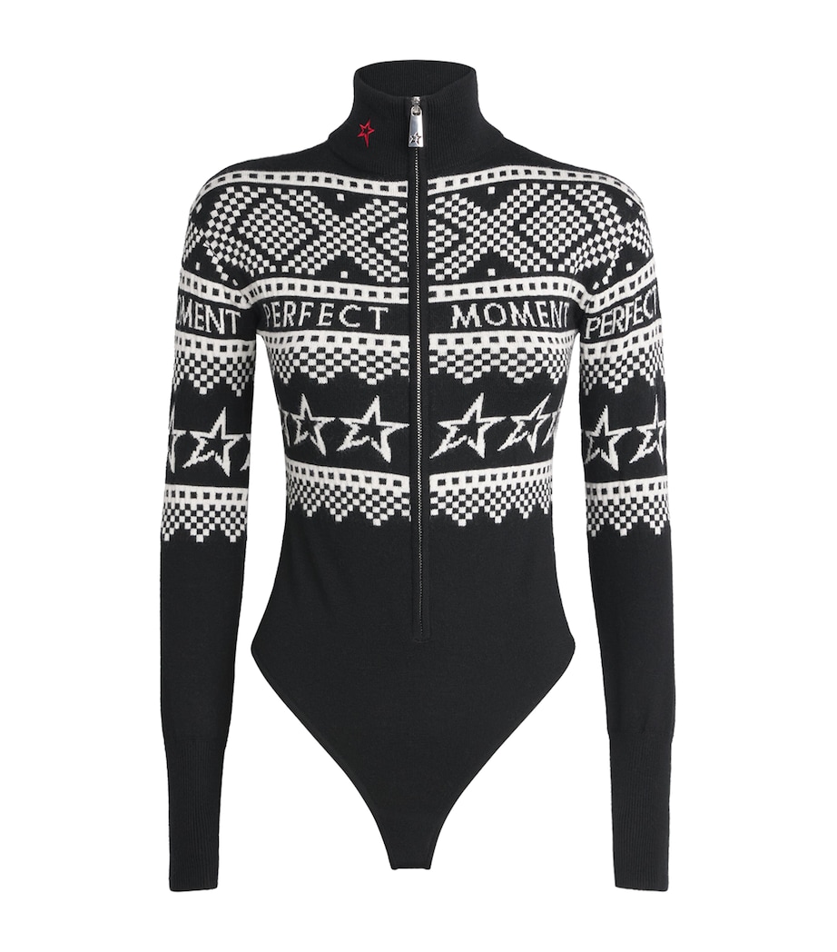 Perfect Moment Womens Merino Wool Intarsia-Knit Bodysuit Black/white Image 1
