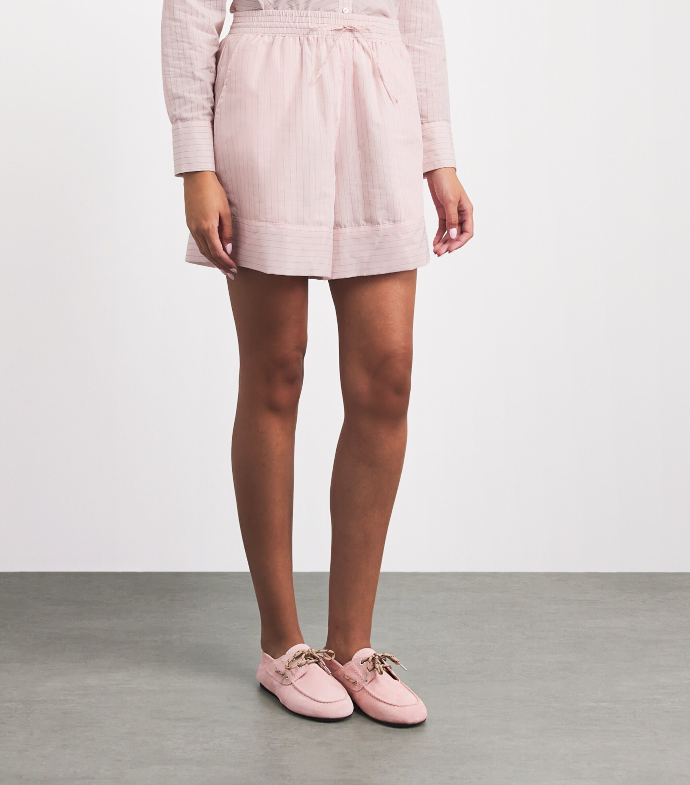 Claudie Pierlot Womens Cotton-Blend Pinstripe Shorts Pale Pink Image 4