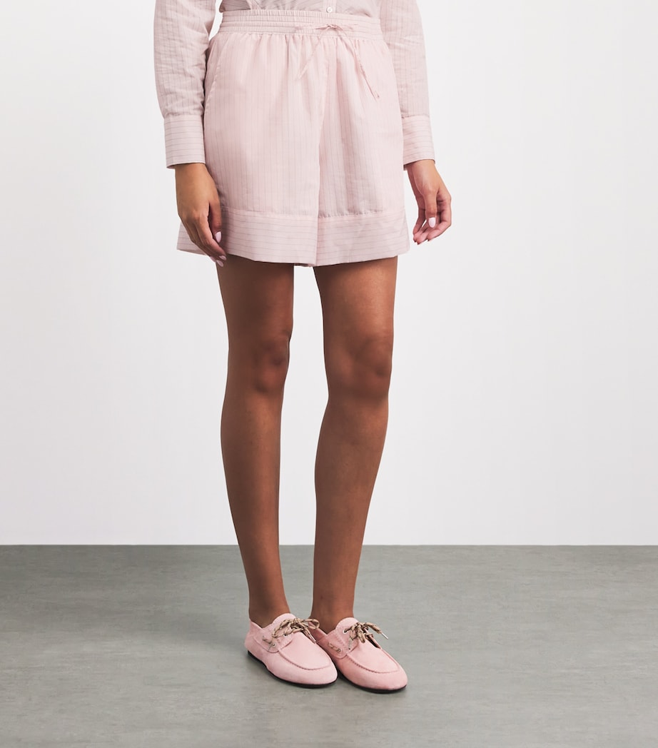 Claudie Pierlot Womens Cotton-Blend Pinstripe Shorts Pale Pink Image 4