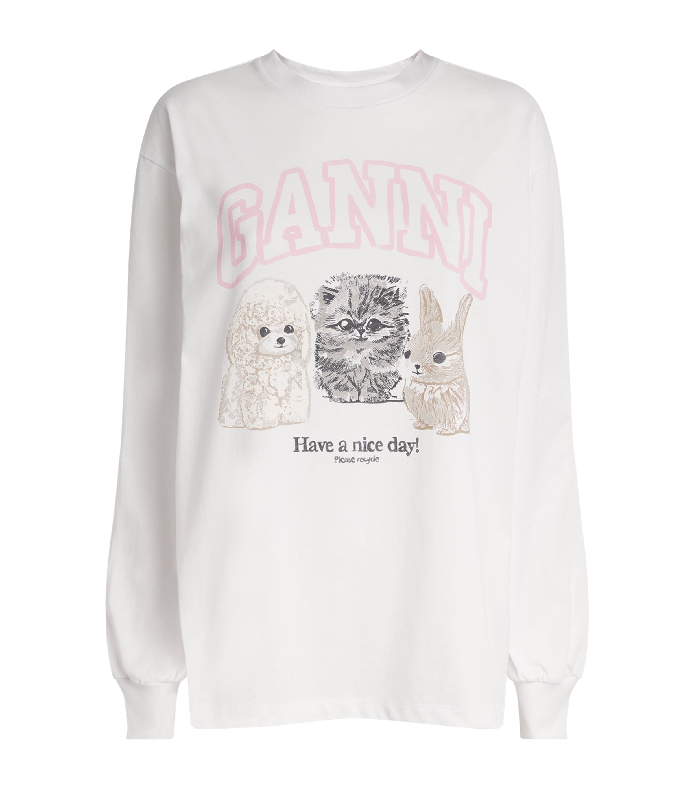 Ganni Have A Nice Day Long-sleeved Top In White