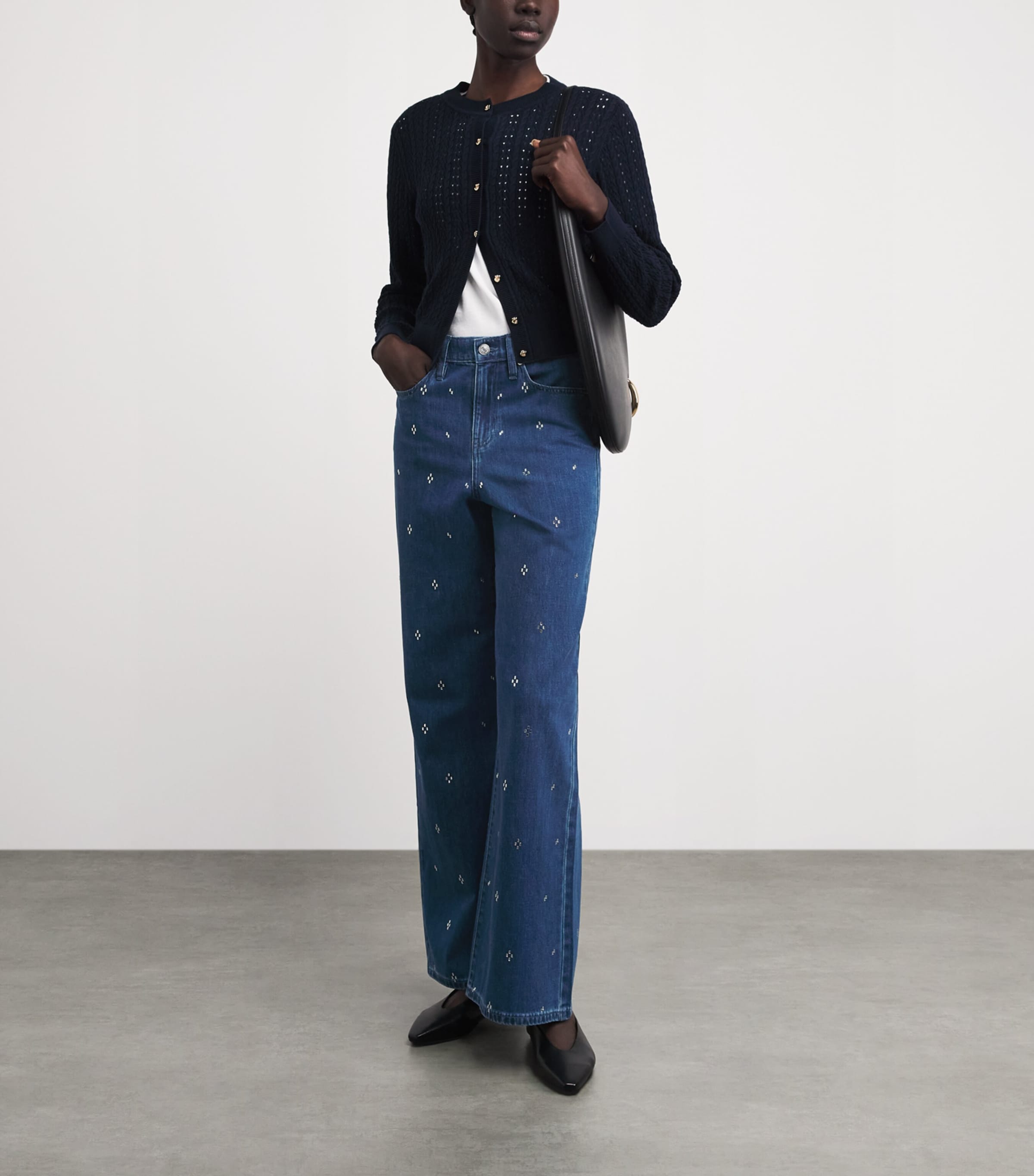 Maje Womens Embellished Wide-Leg Jeans Blue Image 2